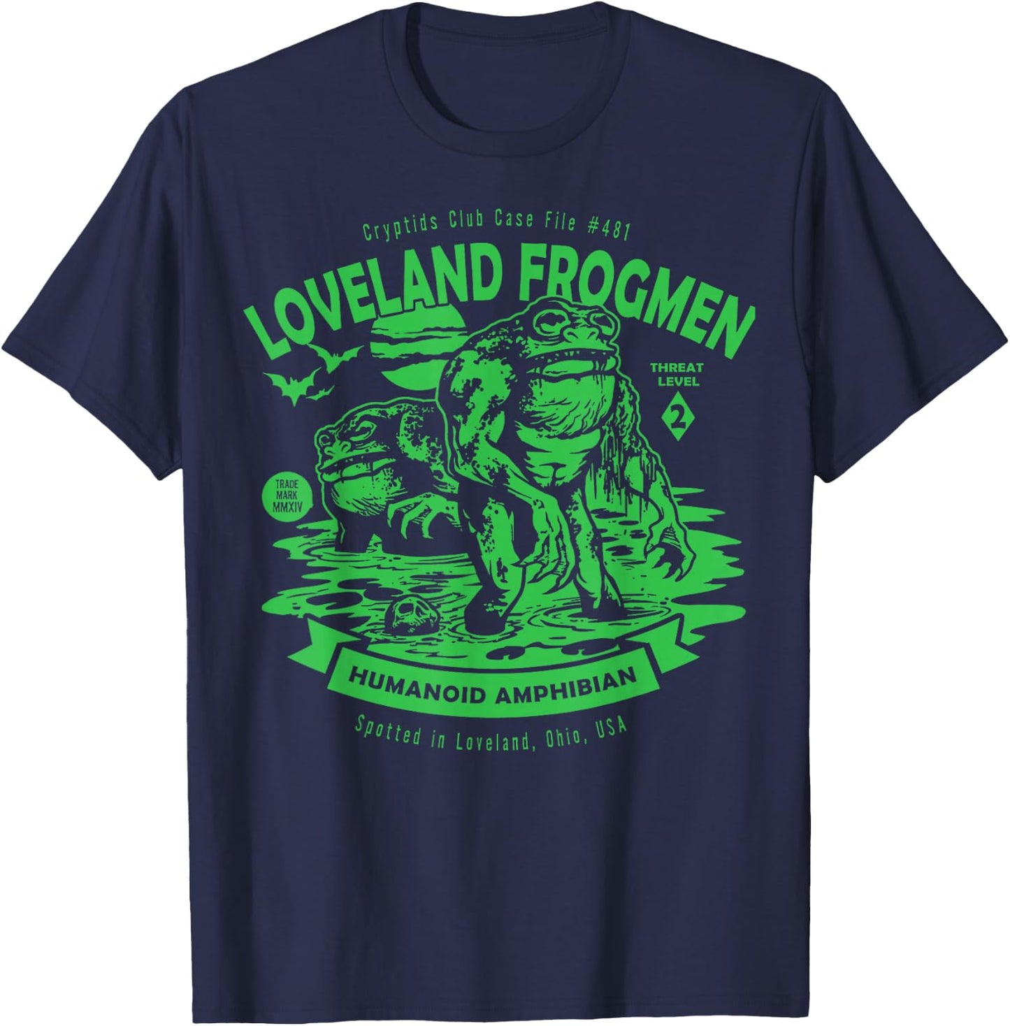 Loveland Frogmen Humanoid Amphibian Crypid Club Frog Monster T-Shirt - T-Shirt | Navy