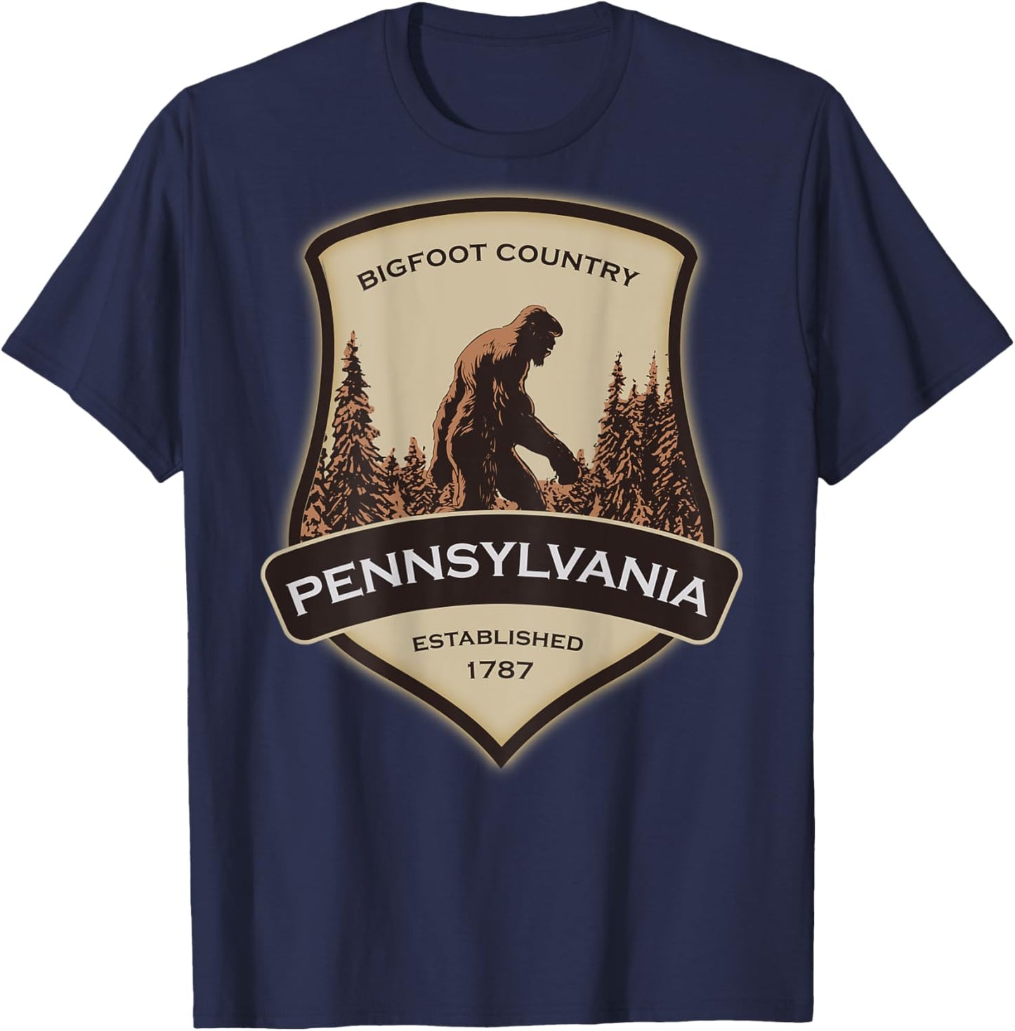 Printed On Back - Pennsylvania with a Bigfoot or Sasquatch T-Shirt - T-Shirt | Navy