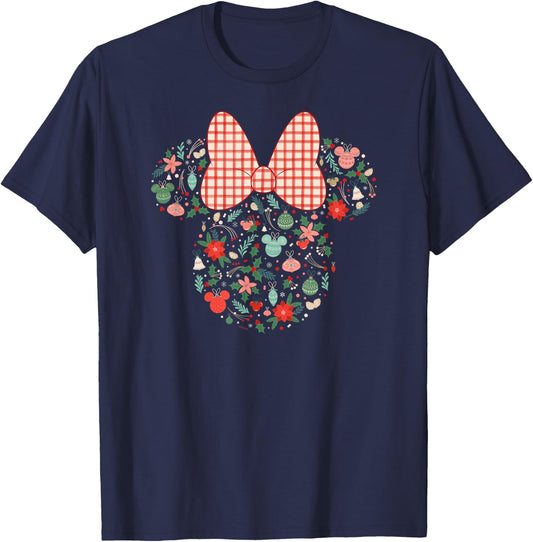 Disney Minnie Mouse Head Icon Christmas Ornaments & Holly T-Shirt - T-Shirt | Navy