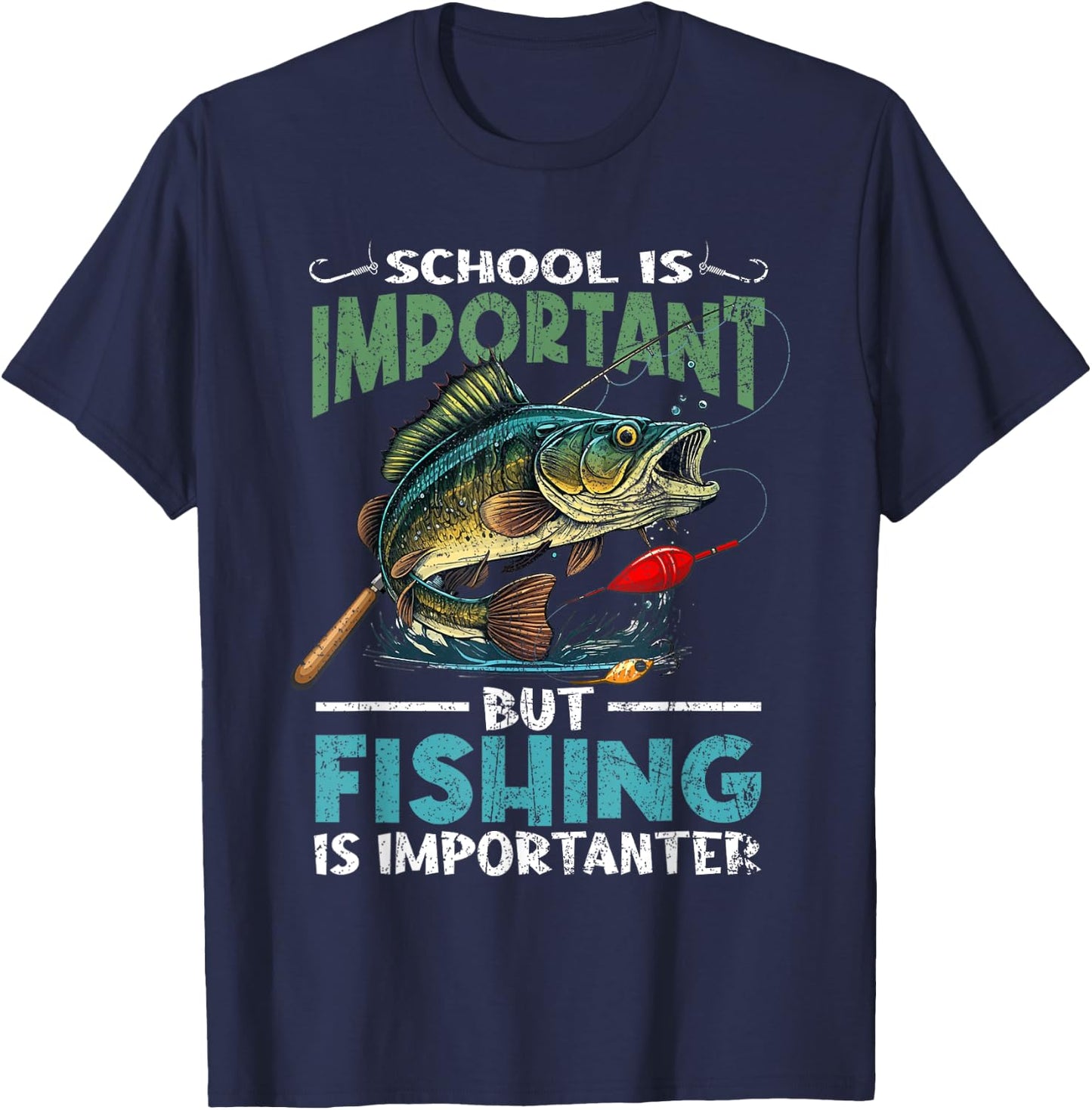 Funny Fishing For Boys Kids Youth Fish Saying Bass Fisherman T-Shirt - T-Shirt | Navy