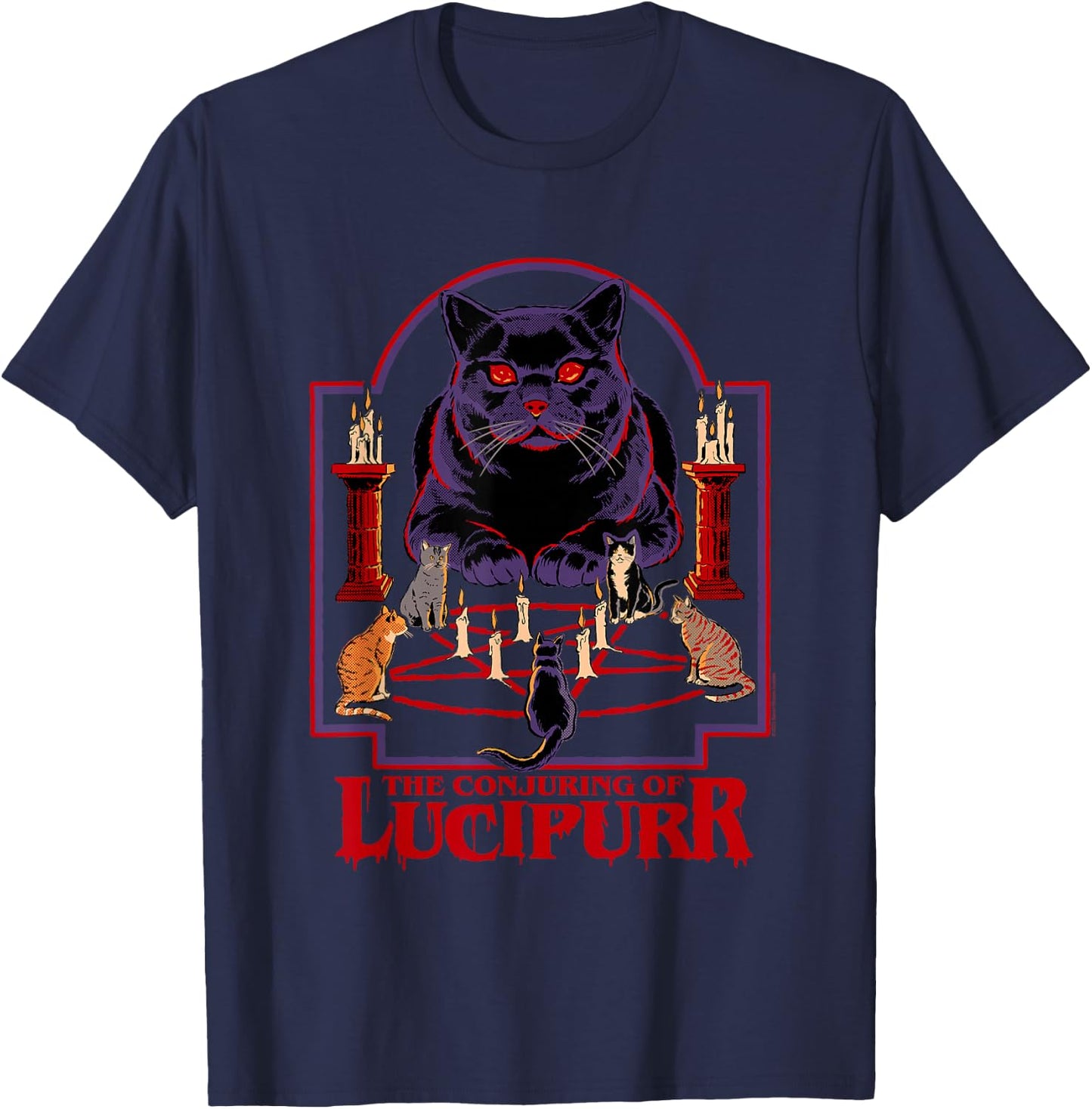 Steven Rhodes Conjuring of Lucipurr Retro Dark Humor T-Shirt - T-Shirt | Navy