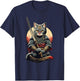 Retro Japanese Warrior Katana Ninja Cat, Samurai Kitten T-Shirt - T-Shirt | Navy