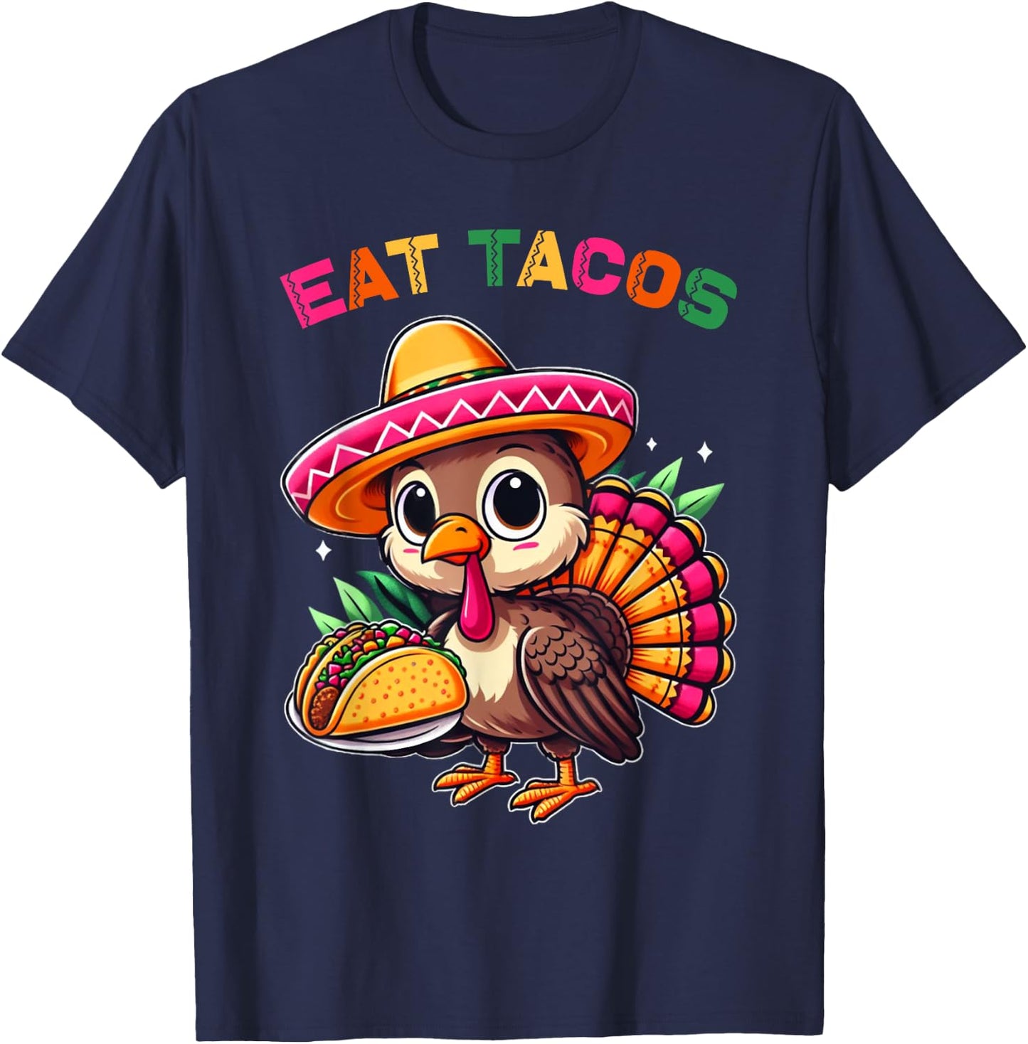 Funny Mexican Cute Turkey Eats Tacos Thanksgiving Kids Boys T-Shirt - T-Shirt | Navy
