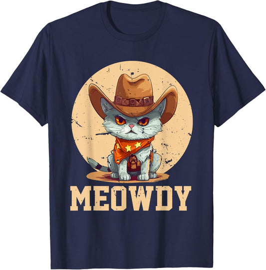 Meowdy! Funny Country Music Cat Cowboy Hat Men Women T-Shirt - T-Shirt | Navy