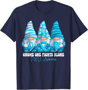 PKU Awareness Month Light Blue Ribbon Gnomies Support T-Shirt - T-Shirt | Navy