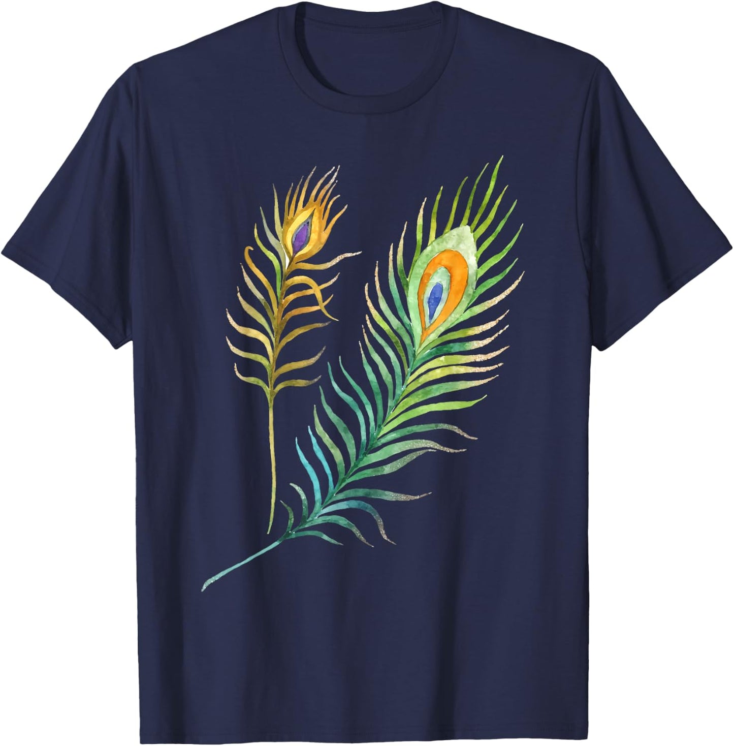 Peacock Feathers Indian Peafowl Bird Lover Watercolor Funny T-Shirt - T-Shirt | Navy