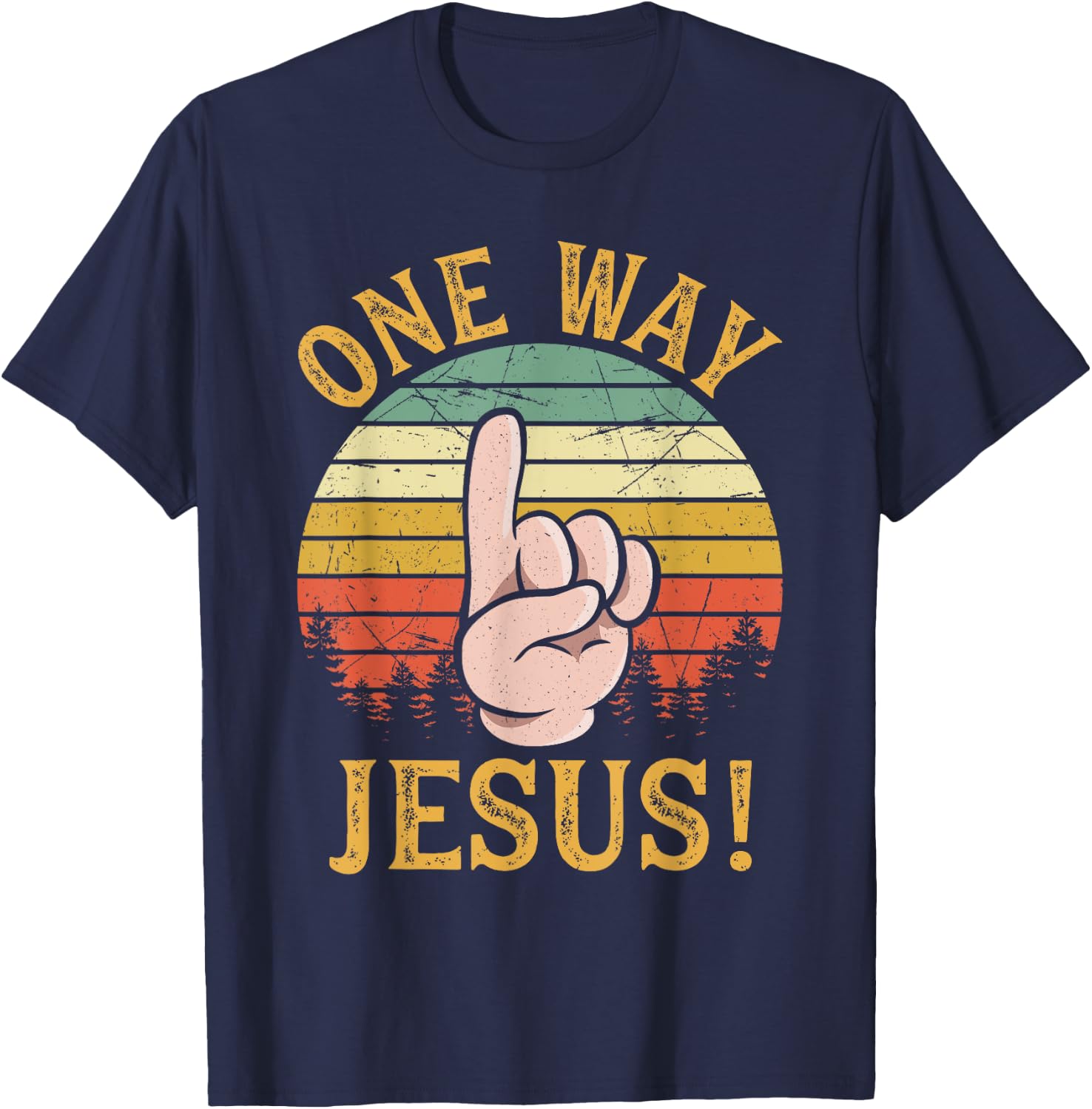 One Way Jesus People Finger Up Christian Revolution T-Shirt - T-Shirt | Navy