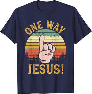 One Way Jesus People Finger Up Christian Revolution T-Shirt - T-Shirt | Navy