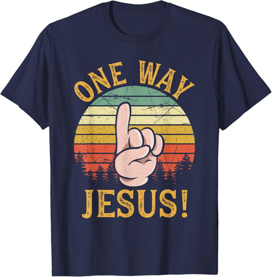 One Way Jesus People Finger Up Christian Revolution T-Shirt - T-Shirt | Navy
