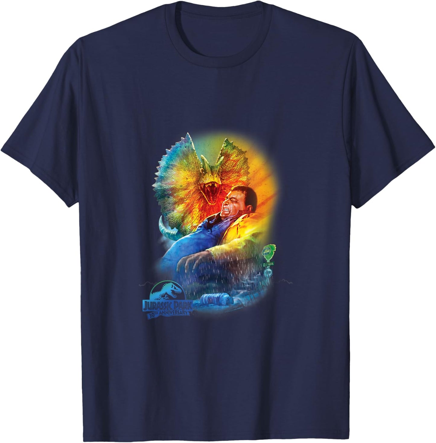 Jurassic Park 30th Anniversary Dilophosaurus - Kids - Black - Short Sleeve - Classic Fit - Cotton/Polyester Blend T-Shirt - T-Shirt | Navy