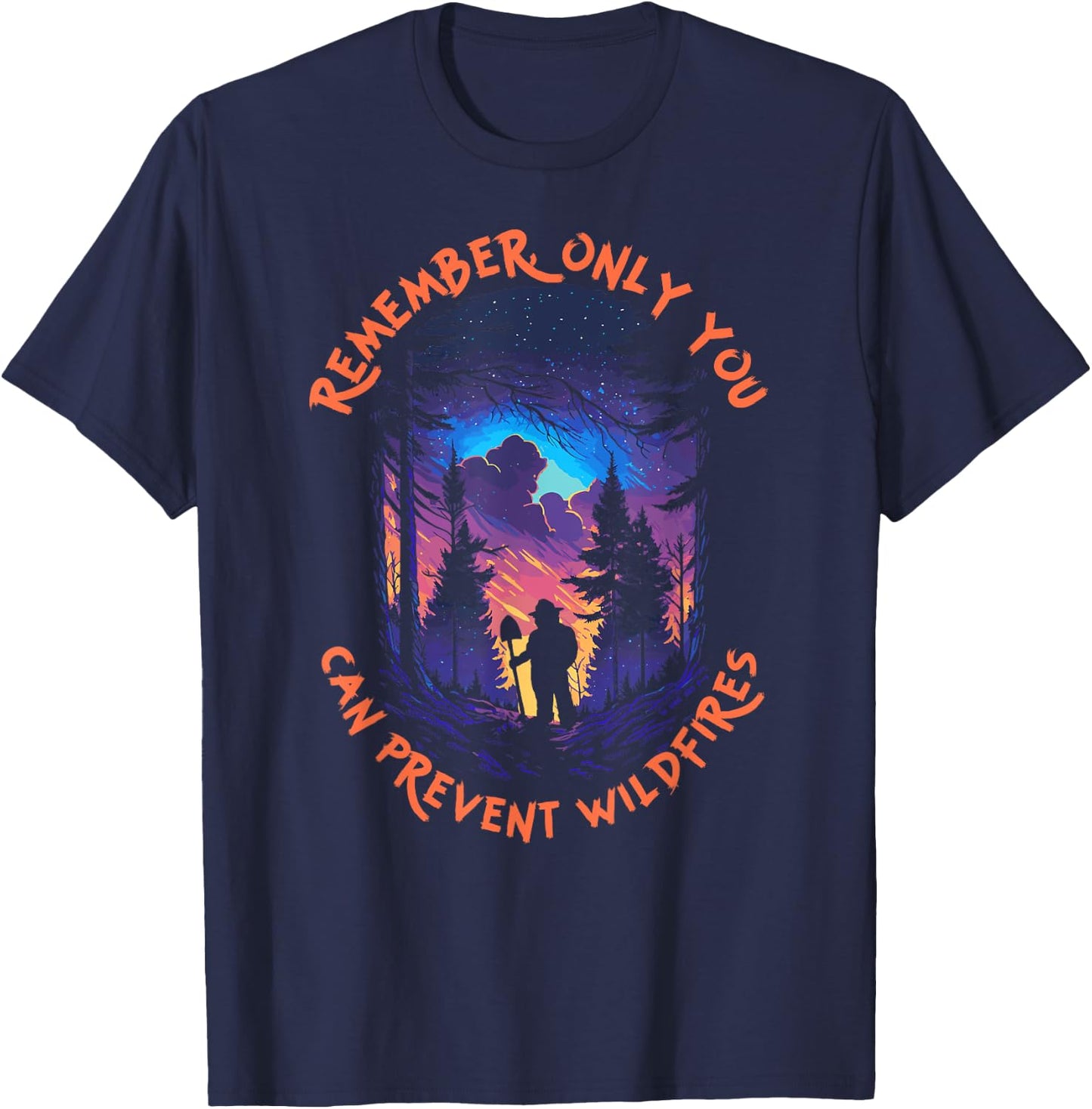 Smokey Bear Starry Night Scene Only You Can Prevent Wildfire T-Shirt - T-Shirt | Navy