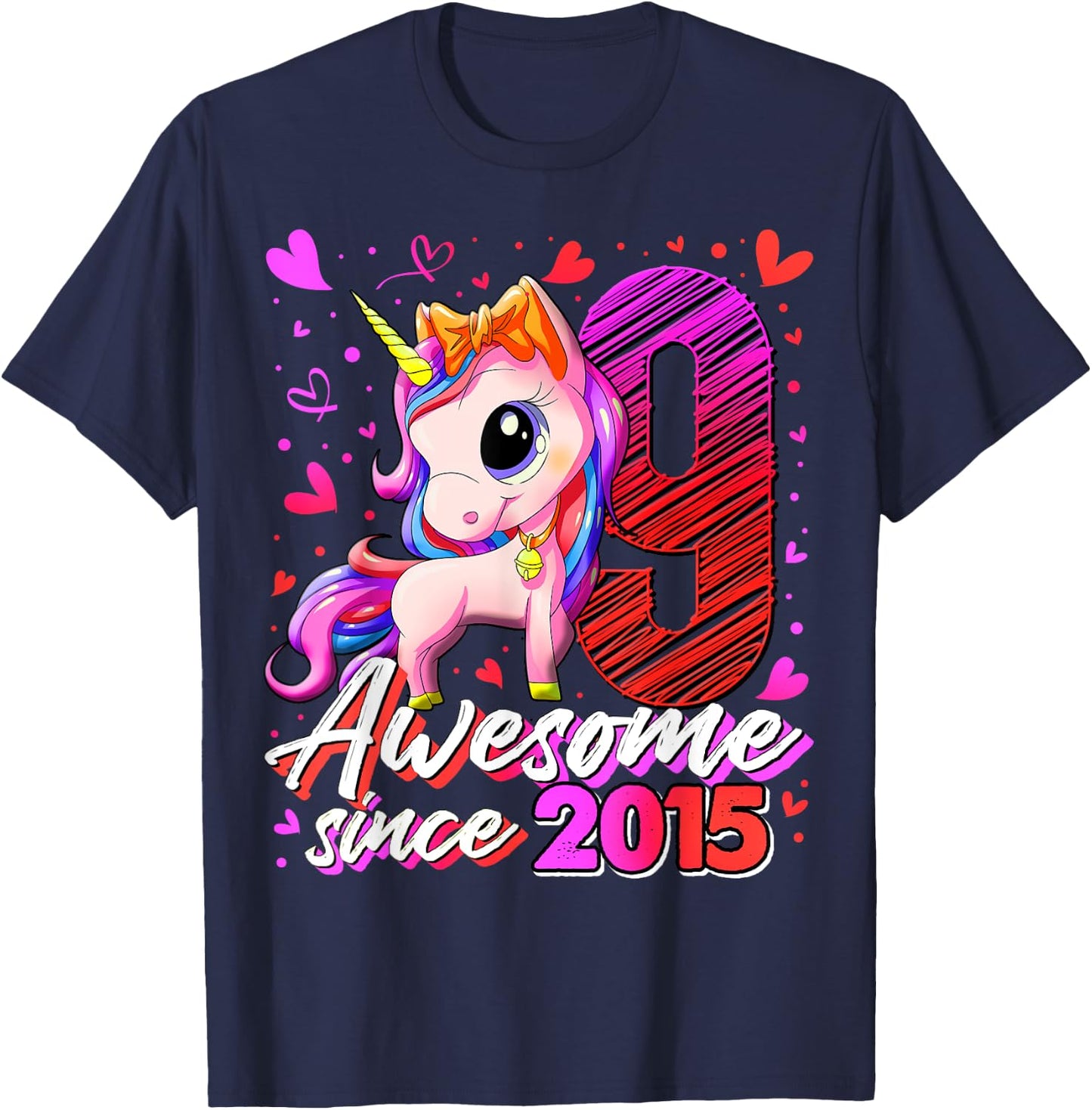 9 Years Old Flossing Unicorn Gifts 9th Birthday Girl Party T-Shirt - T-Shirt | Navy