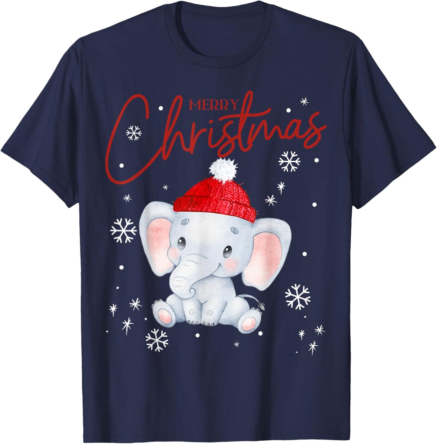 Fantabulous Acc Merry Christmas - Cute Elephant Kids Black Cotton Blend T-Shirt - T-Shirt | Navy