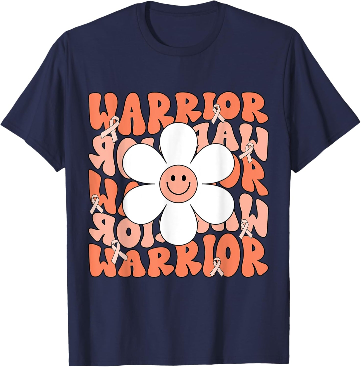 Uterine Cancer Peach Ribbon Uterine Cancer Warrior T-Shirt - T-Shirt | Navy