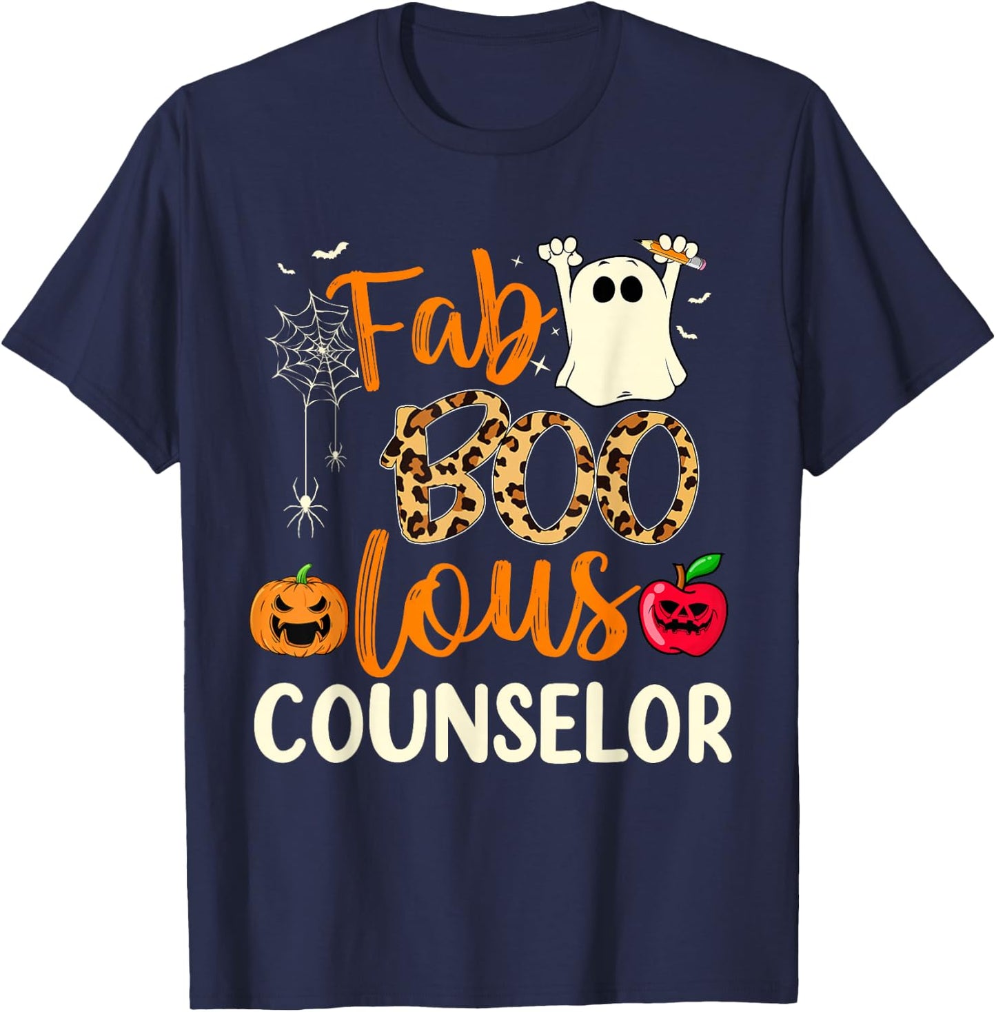 Fab Boo Lous Counselor Leopard Spooky Halloween Costume T-Shirt - T-Shirt | Navy
