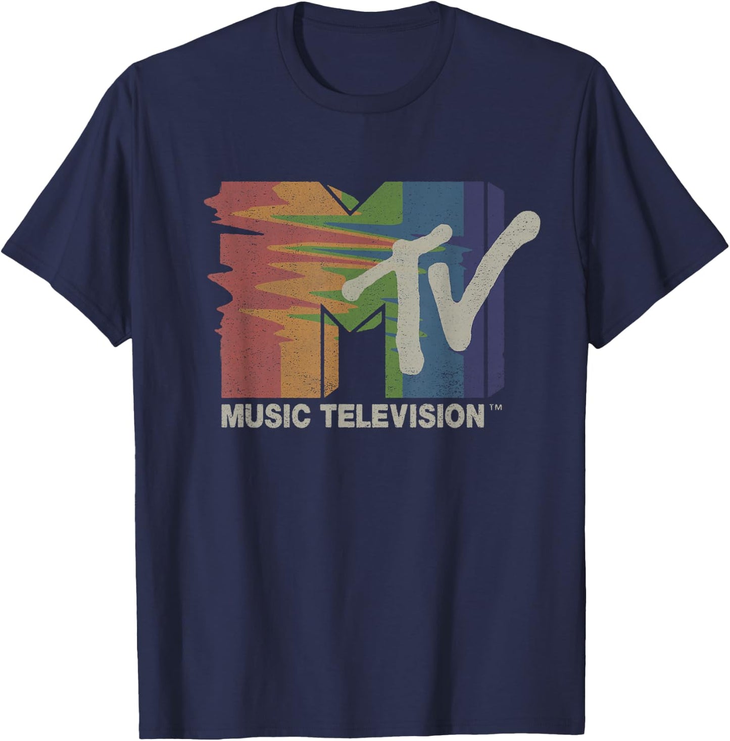 Mademark x MTV - Retro MTV Rainbow TV Glitch Television Screen Color Test MTV T-Shirt - T-Shirt | Navy