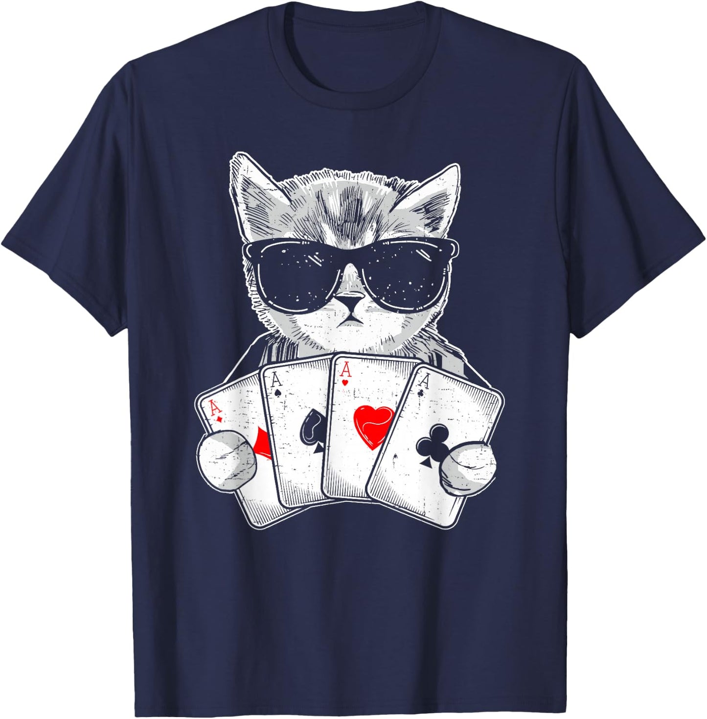 Cat Play Poker Gambling Casino Dealer Poker Player Gambler T-Shirt - T-Shirt | Navy