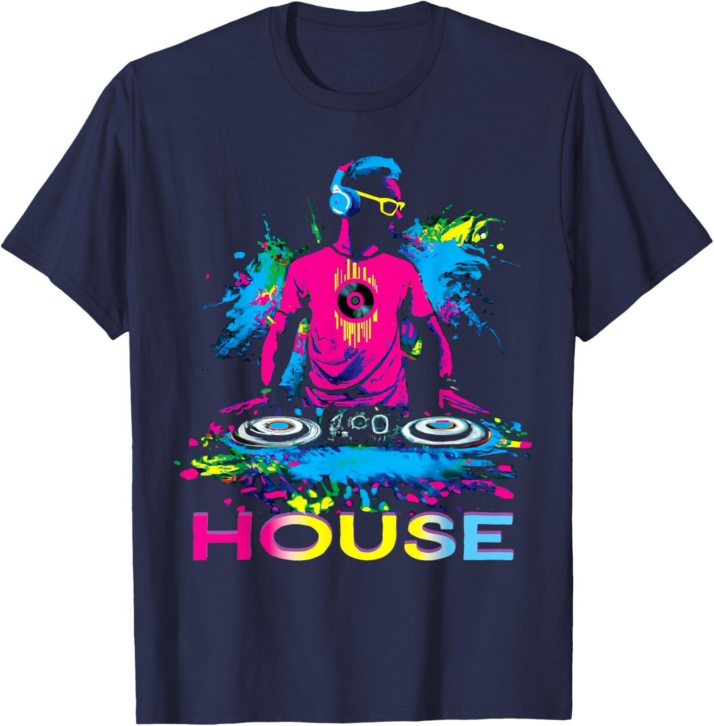 Vibrant House Music DJ Design T-Shirt - T-Shirt | Navy