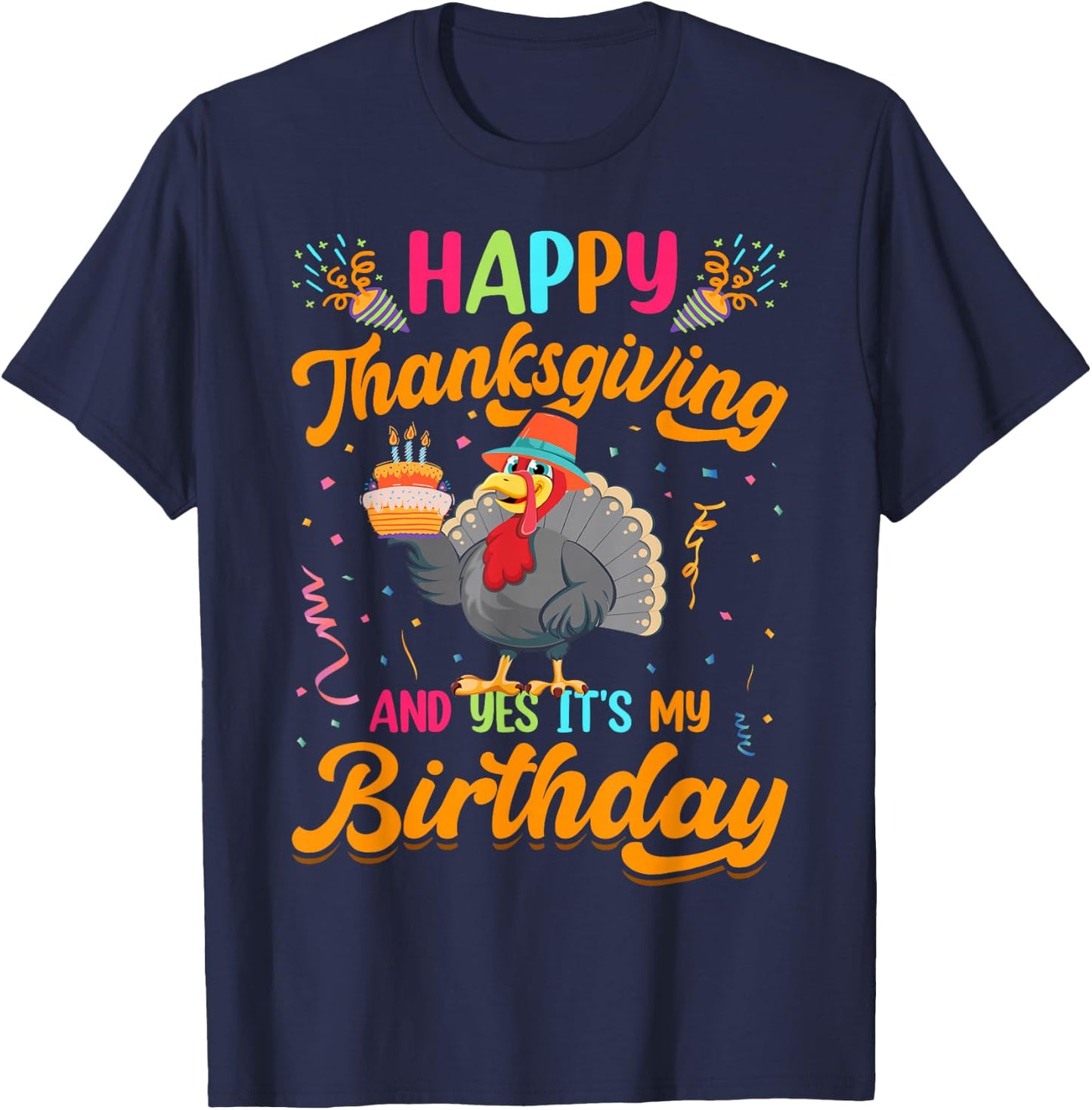 Adult & Kids Thanksgiving Clothing Gifts DAIMMER -Adults Black Small Modern Short Sleeve Thanksgiving Birthday T-Shirt - T-Shirt | Navy