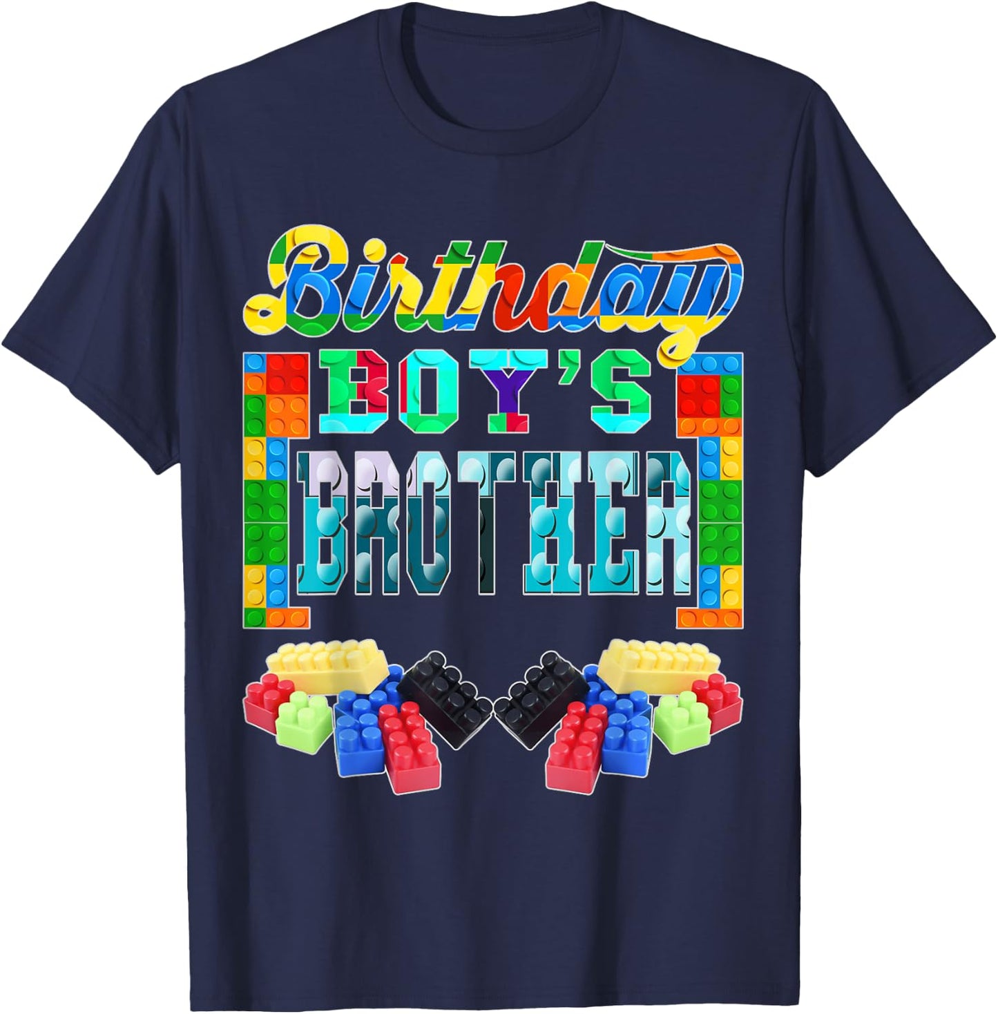 Building Brick Blocks Brother Of Birthday Boy B-day Builder T-Shirt - T-Shirt | Navy