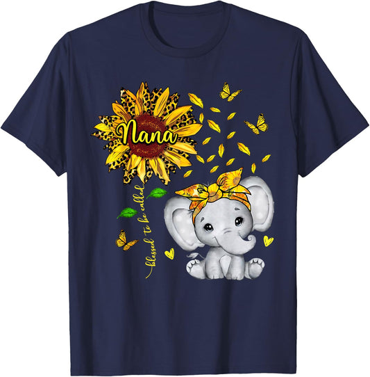 Blessed To Be Called Nana Elephant Sunflower T-Shirt - T-Shirt | Navy