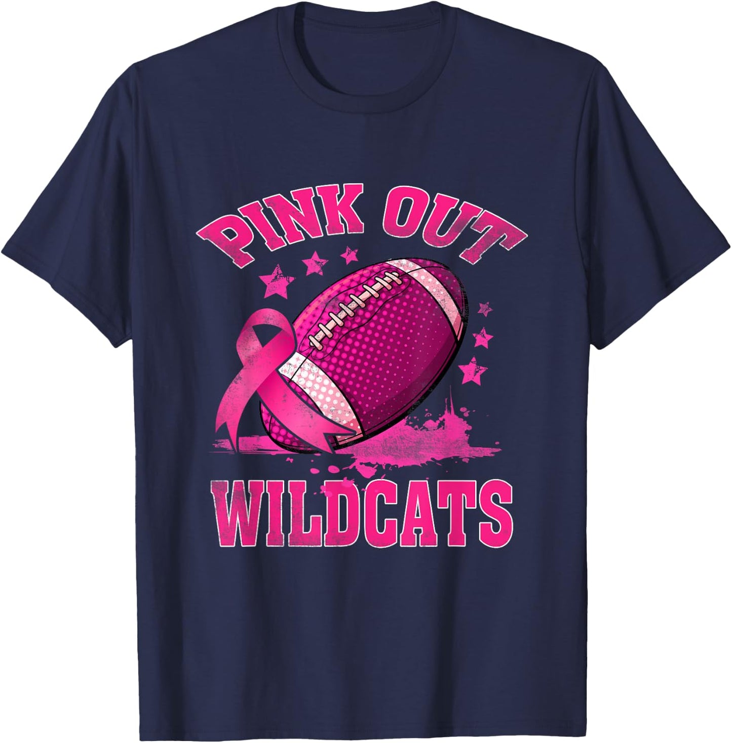 Wildcats Pink Out Football Tackle Breast Cancer Awareness T-Shirt - T-Shirt | Navy