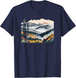 Cool Great Smoky Mountains National Park Hiking Watercolor T-Shirt - T-Shirt | Navy