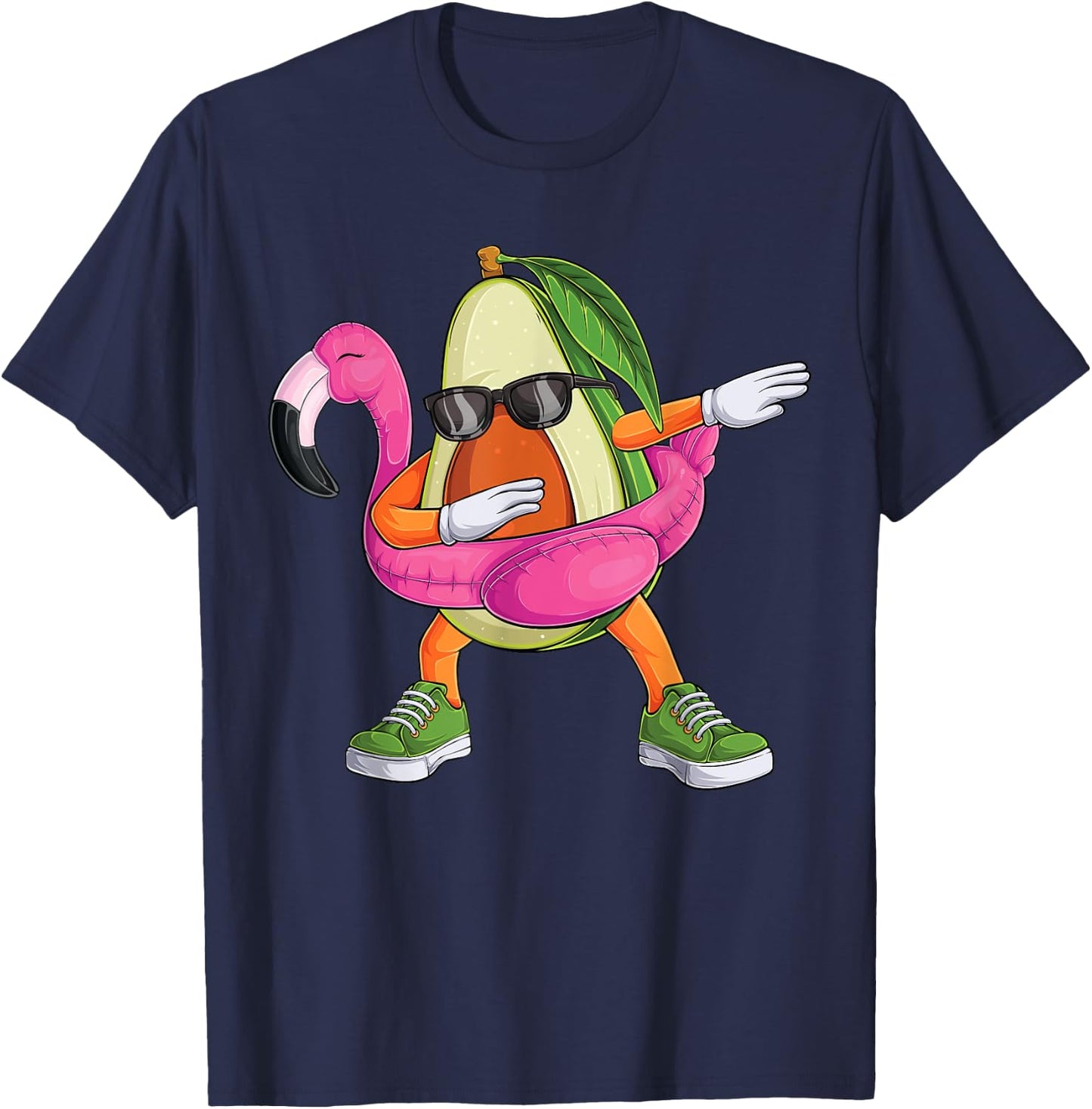 Dabbing Avocado Flamingo Tropical aloha Beach Hawaiian Men Women Kids T-Shirt - T-Shirt | Navy