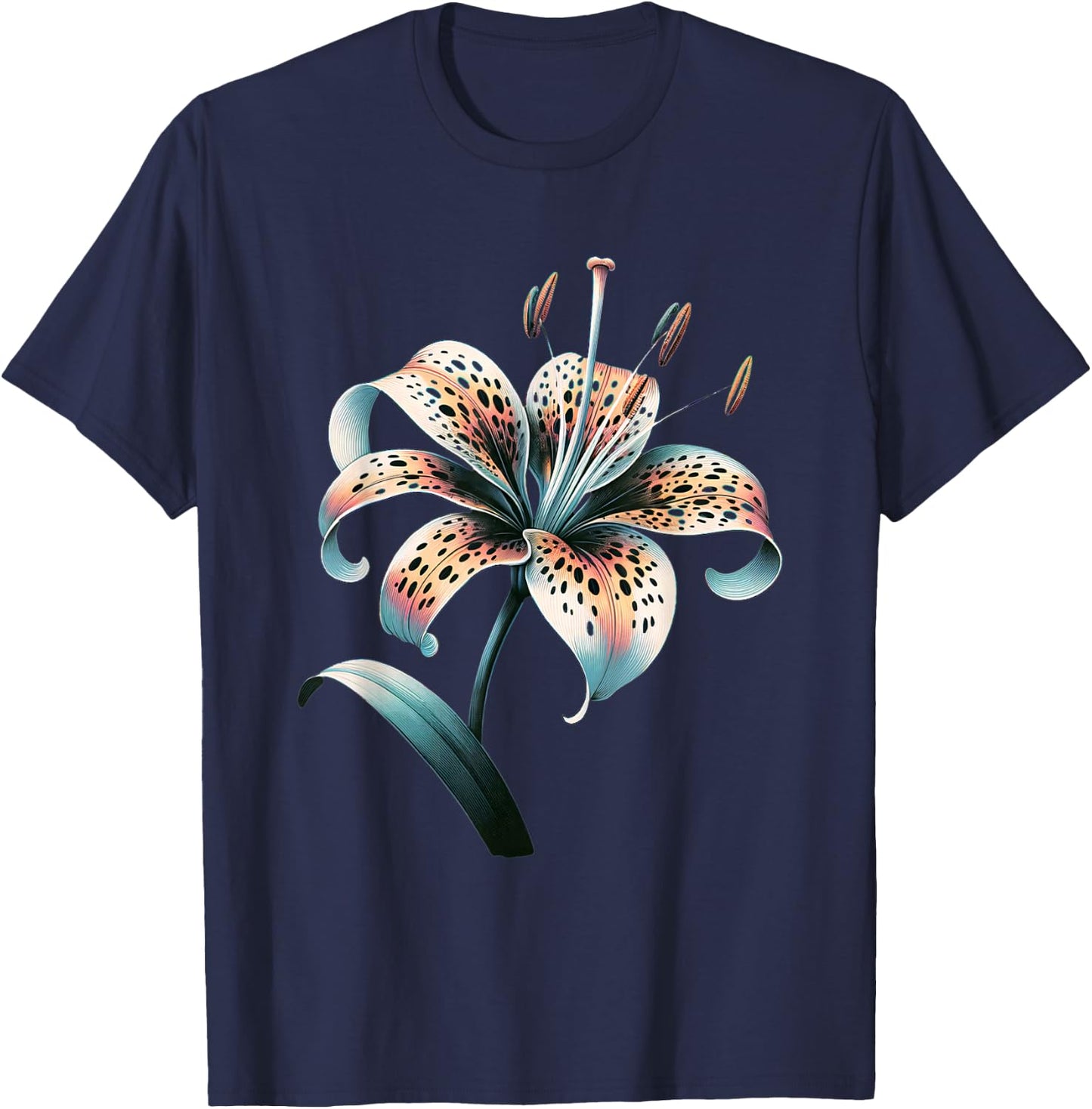 Tiger Lily Flower Aesthetic Art T-Shirt - T-Shirt | Navy