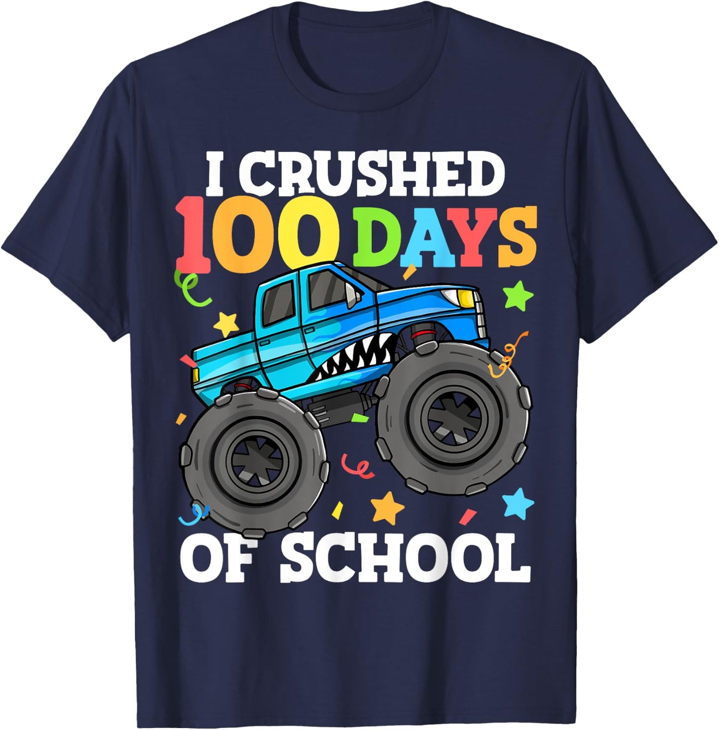 100 Days of School Monster Truck 100th Day of School Boys T-Shirt - T-Shirt | Navy