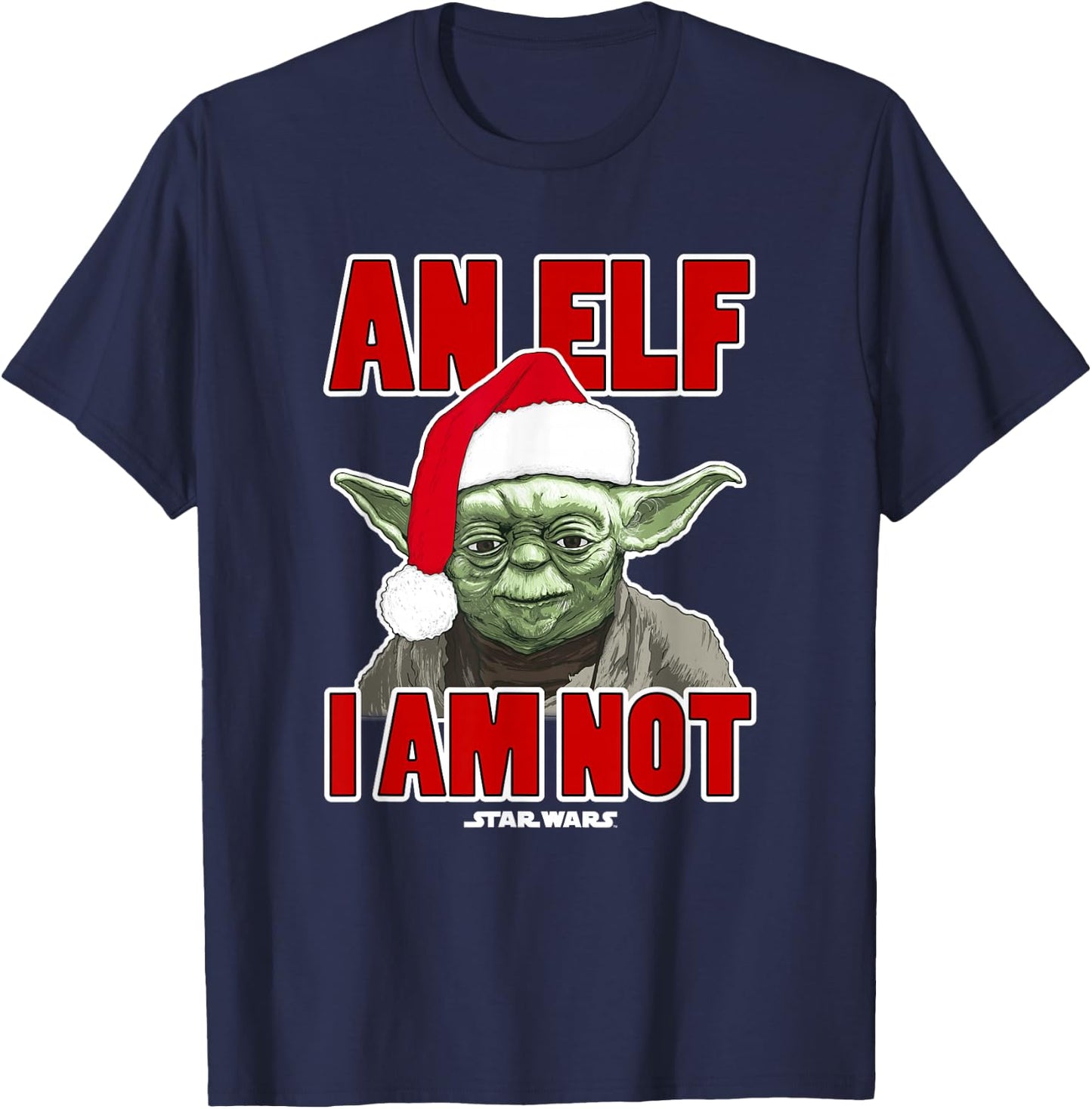 Star Wars Classic Christmas An Elf I Am Not Yoda Portrait T-Shirt - T-Shirt | Navy