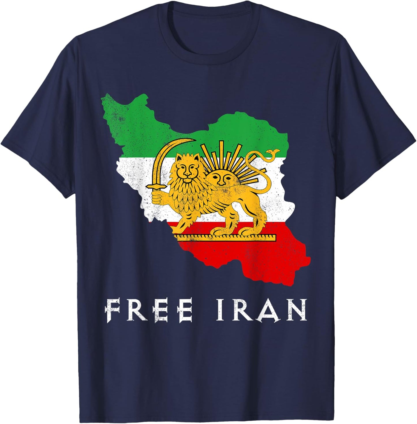 Iran Flag Map Lion Sun Sword Free Iran support women of Iran T-Shirt - T-Shirt | Navy