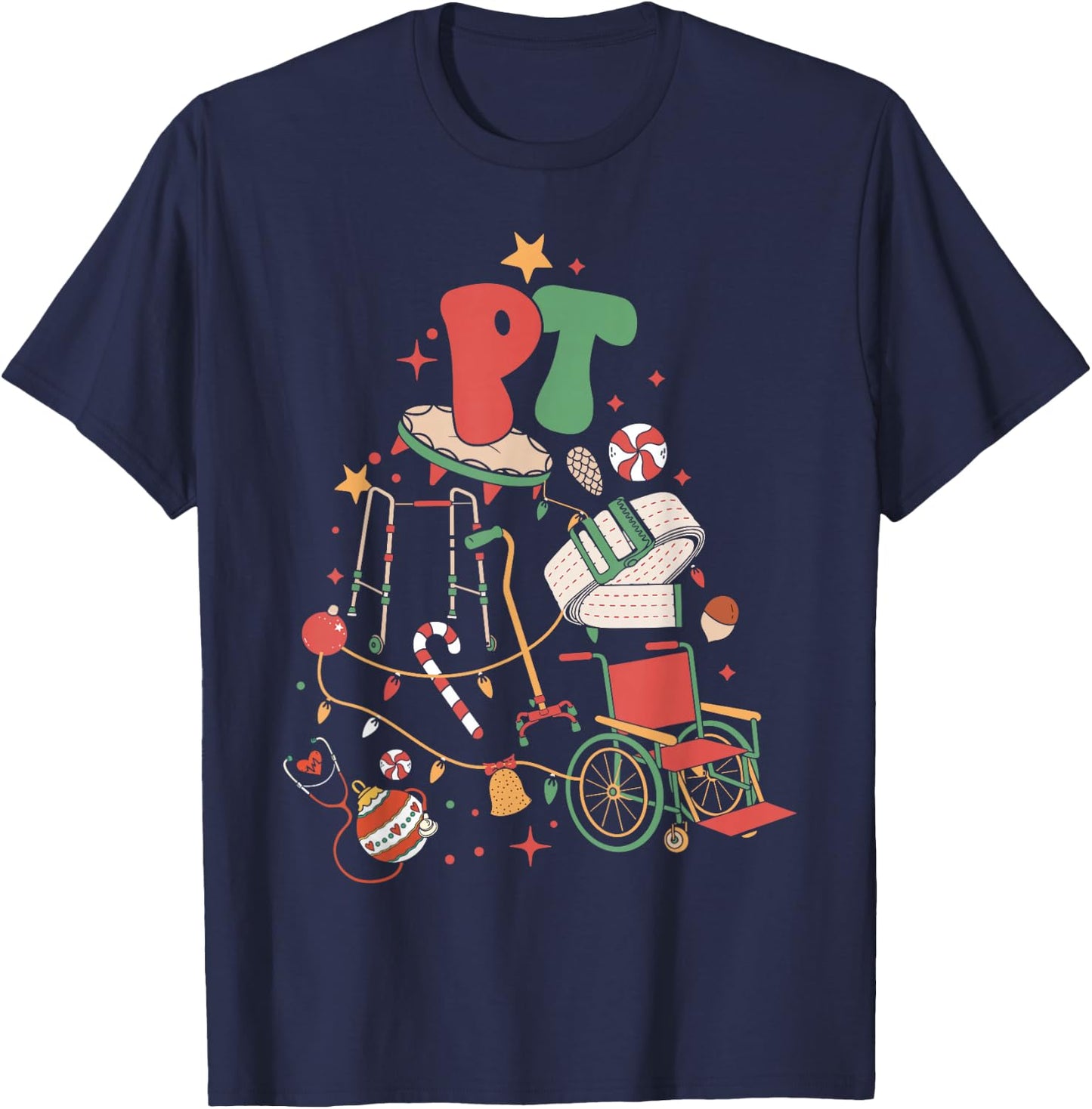 Physical Therapy Christmas PT Therapist Christmas Tree xmas T-Shirt - T-Shirt | Navy