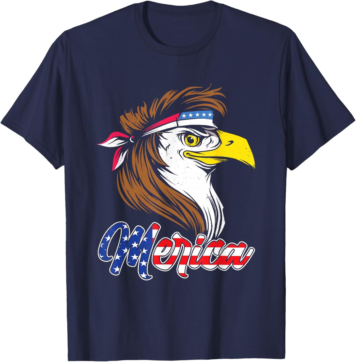 Merica Eagle Mullet 4th of July Shirt USA American Flag T-Shirt - T-Shirt | Navy