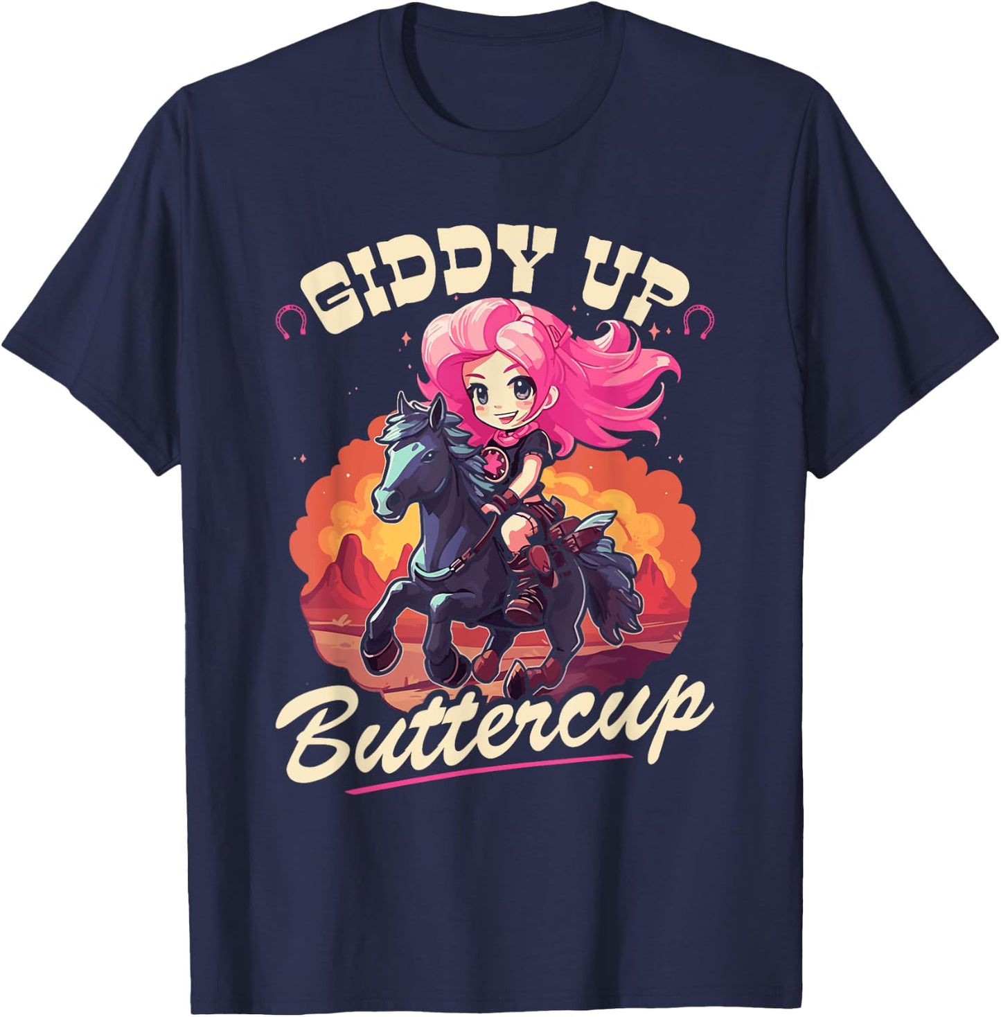 Country Rodeo Girl, Giddy Up Buttercup, Toddler Cowgirl T-Shirt - T-Shirt | Navy