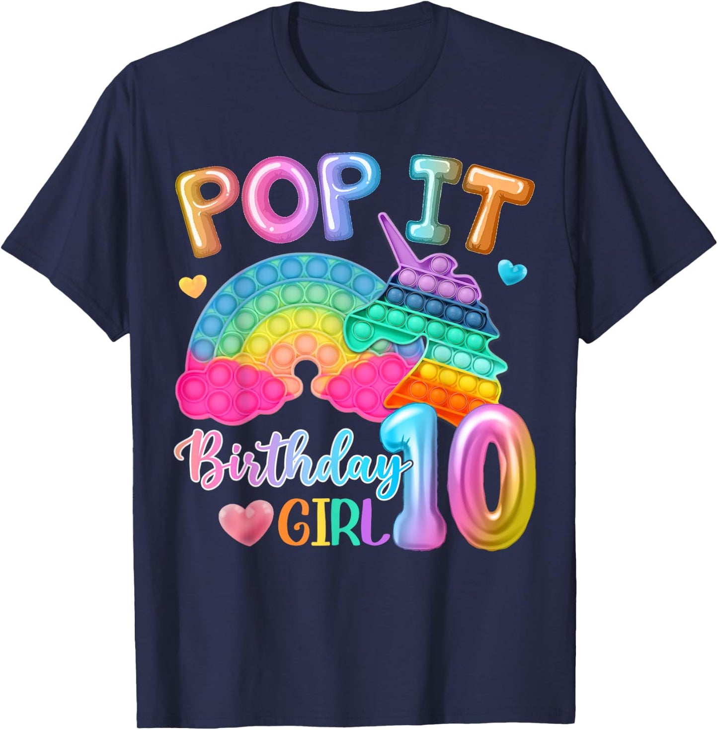 Kids Pop It Birthday Girl 10 for 10yr Old Girl Unicorn Party T-Shirt - T-Shirt | Navy