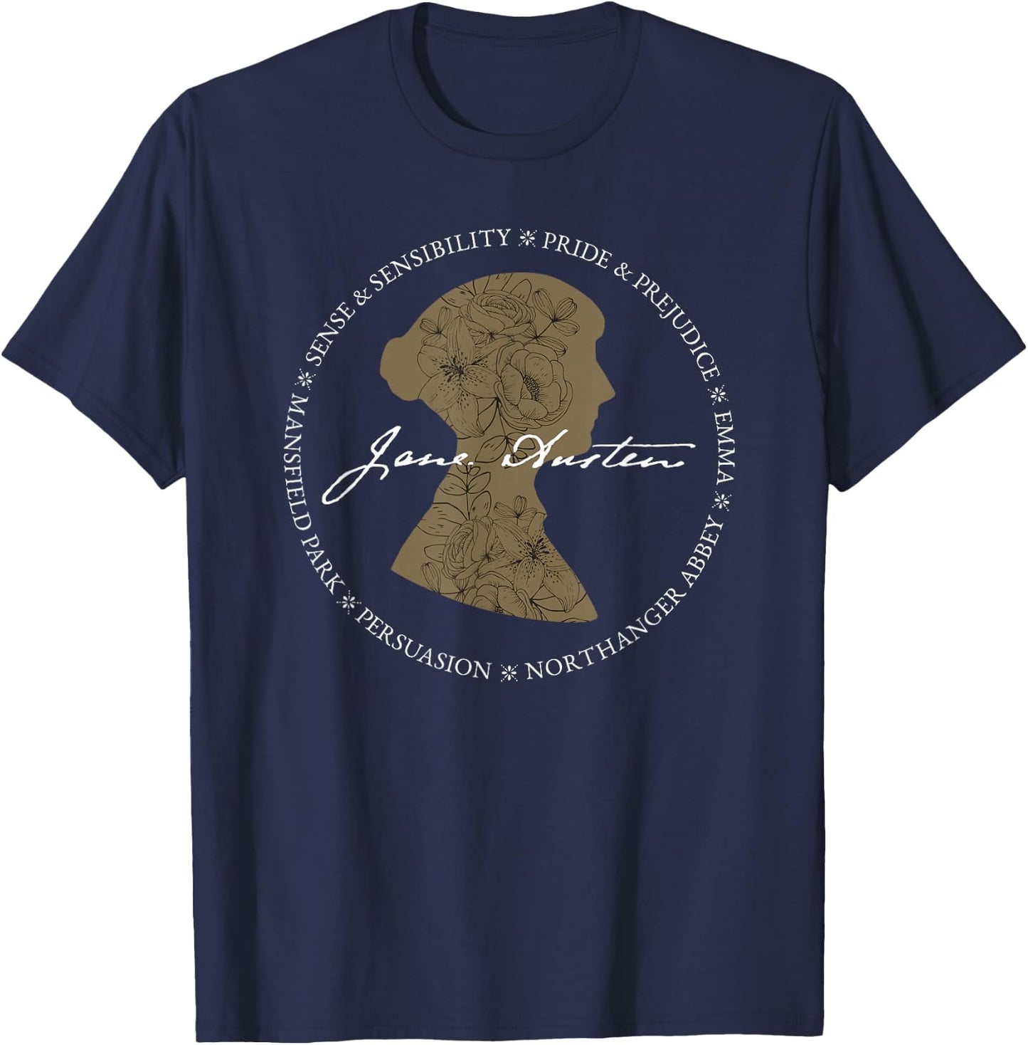 Jane Austen Persuasion Pride Prejudice Book Title Design T-Shirt - T-Shirt | Navy