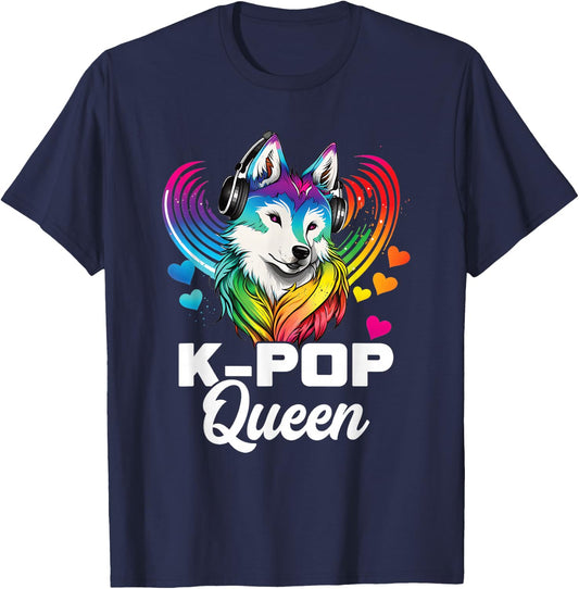 Kpop Queen Bias Wolf Korean Pop Merch K-pop Merchandise T-Shirt - T-Shirt | Navy
