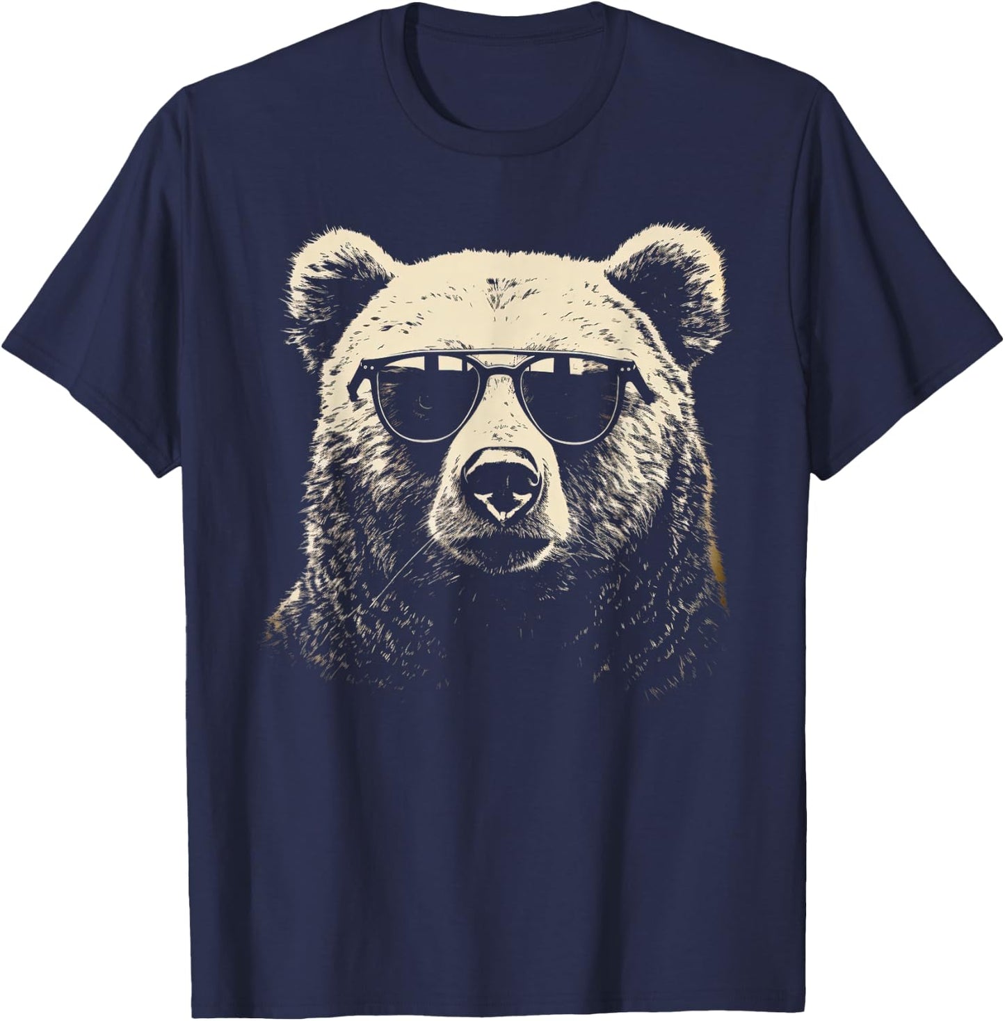 Funny Grizzly Bear Stencil With Sunglasses Punk Rock Art T-Shirt - T-Shirt | Navy