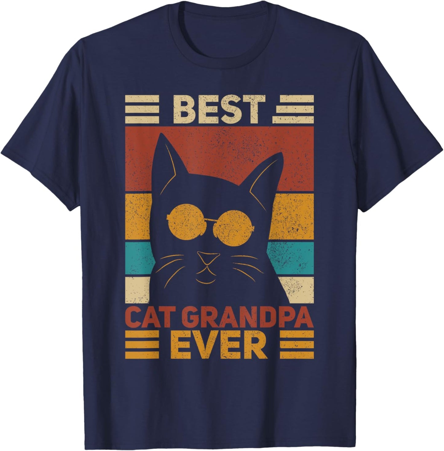 Best Cat Grandpa Ever Men Cat Lover Funny Black Cat Themed T-Shirt - T-Shirt | Navy