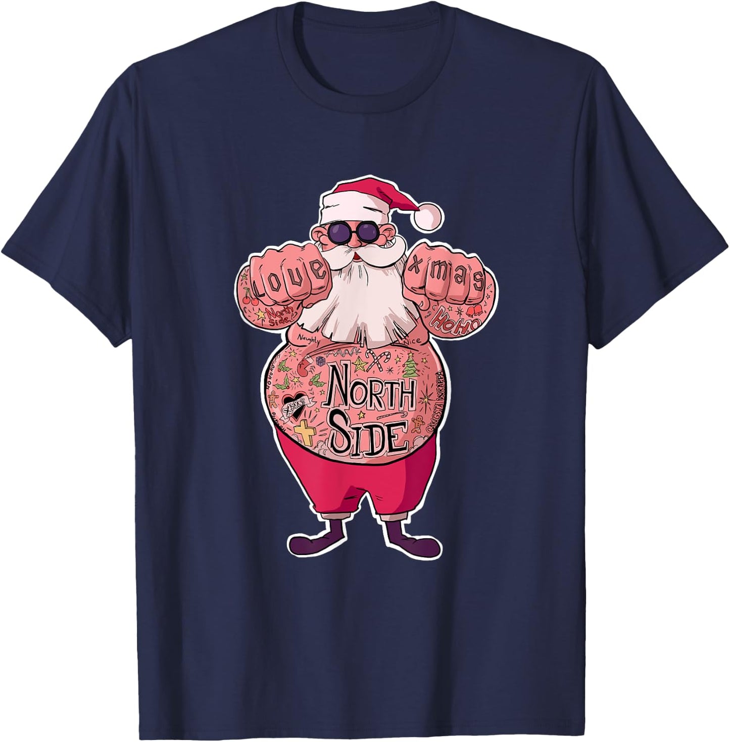 Tattooed Santa funny Santa with Tattoos T-Shirt - T-Shirt | Navy