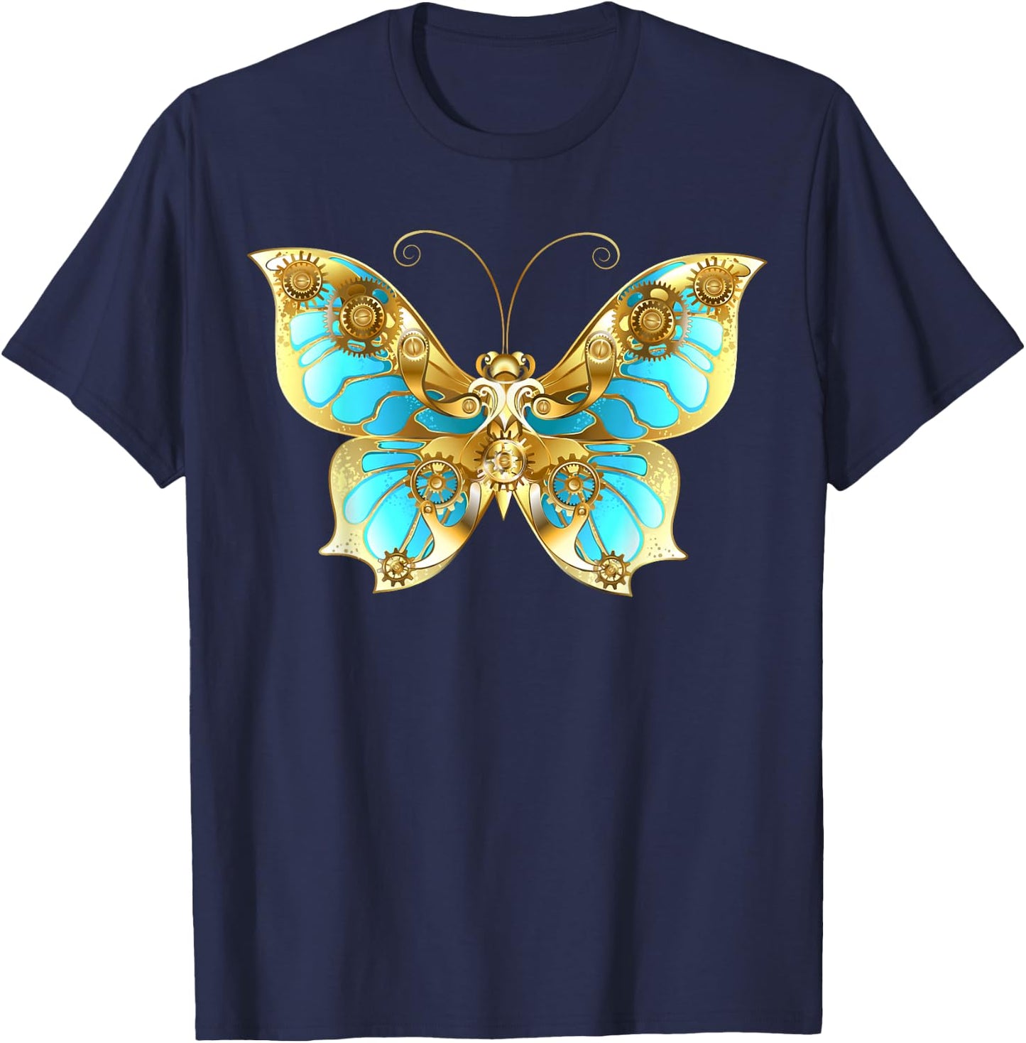 Steampunk Gears Butterfly T-Shirt - T-Shirt | Navy