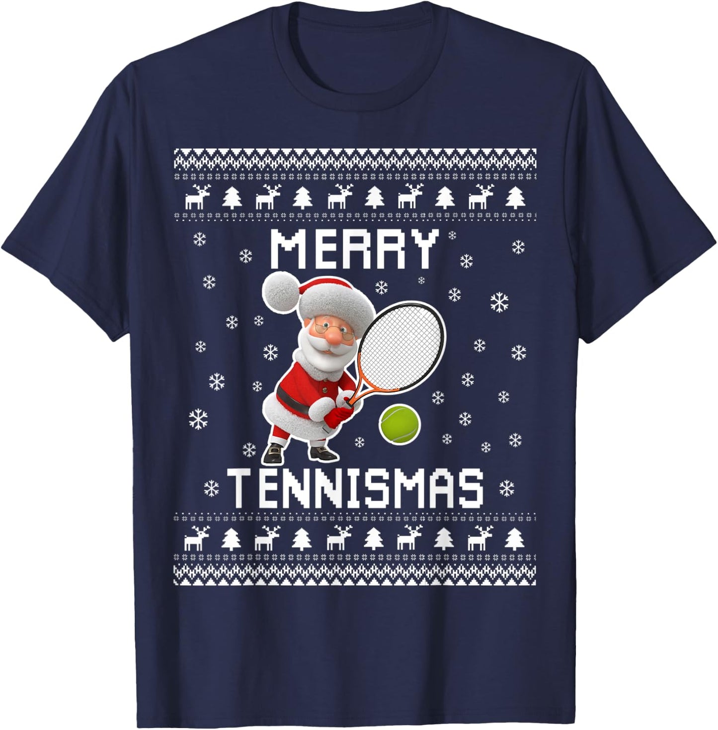Tennis Ugly Christmas Sweater for Tennis Lovers T-Shirt - T-Shirt | Navy