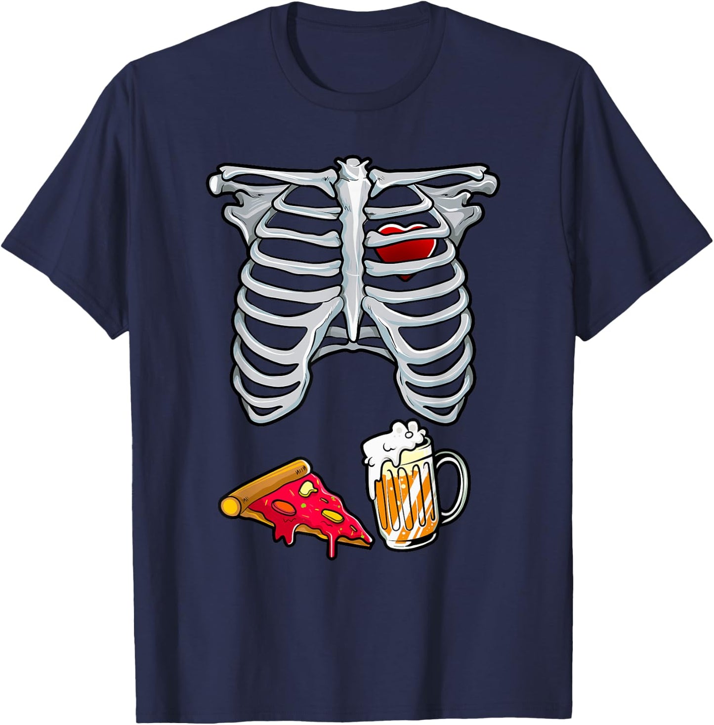 Skeleton Costume Dad Halloween Beer Pizza Funny Matching Men T-Shirt - T-Shirt | Navy