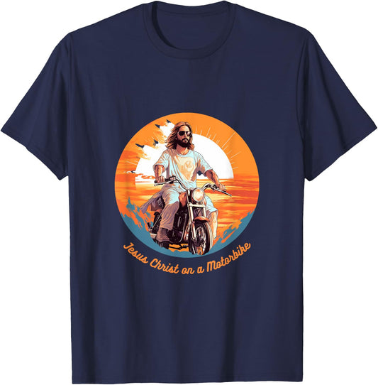 Jesus Christ on a Motorbike T-Shirt - T-Shirt | Navy