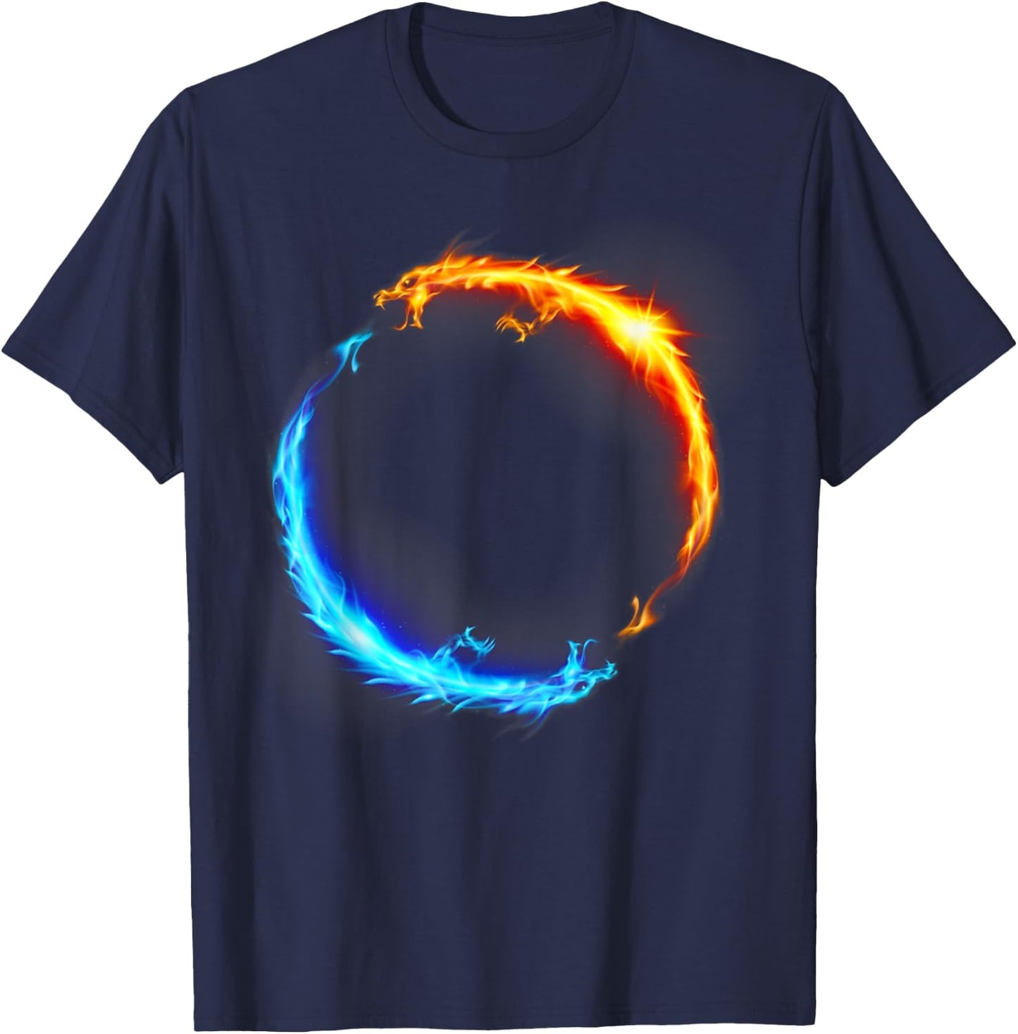 EMF Fire and Ice Dueling Dragons -Adults Black T-Shirt - T-Shirt | Navy