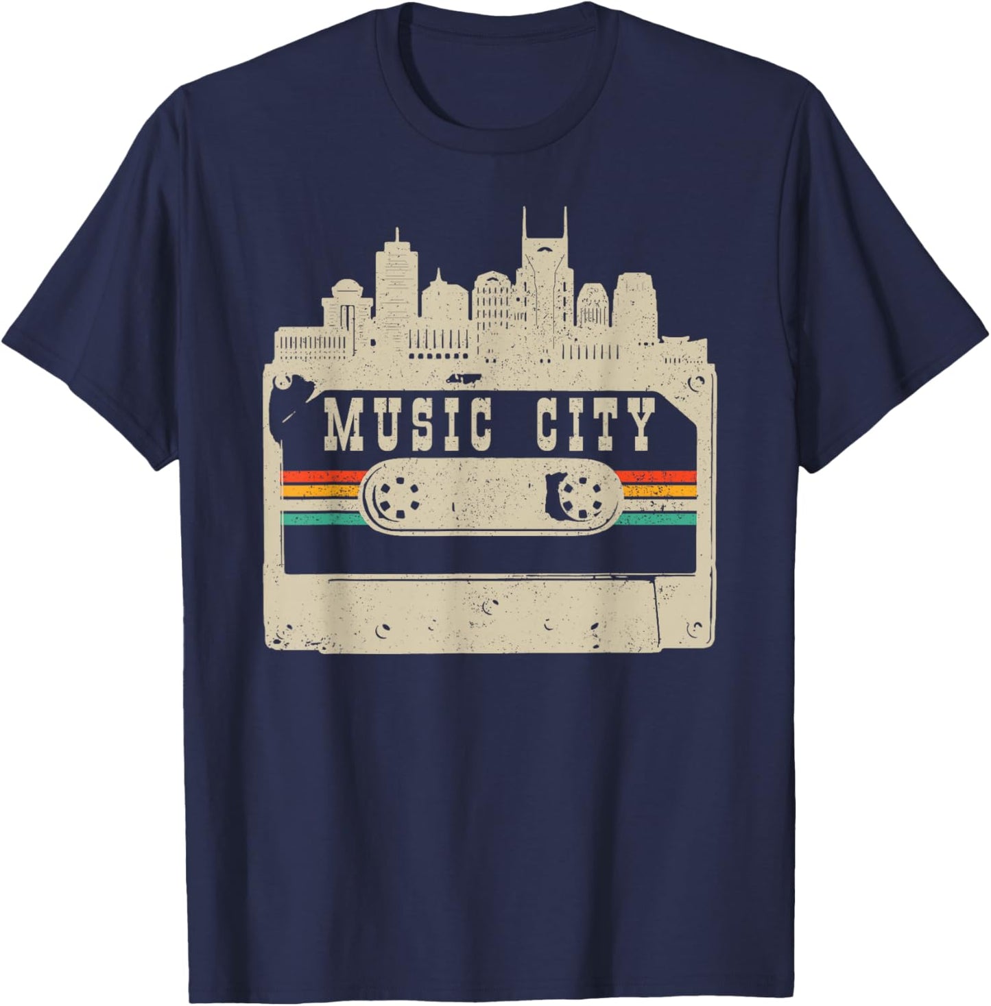 Nashville Skyline Cassette Vintage Retro Country Music City T-Shirt - T-Shirt | Navy