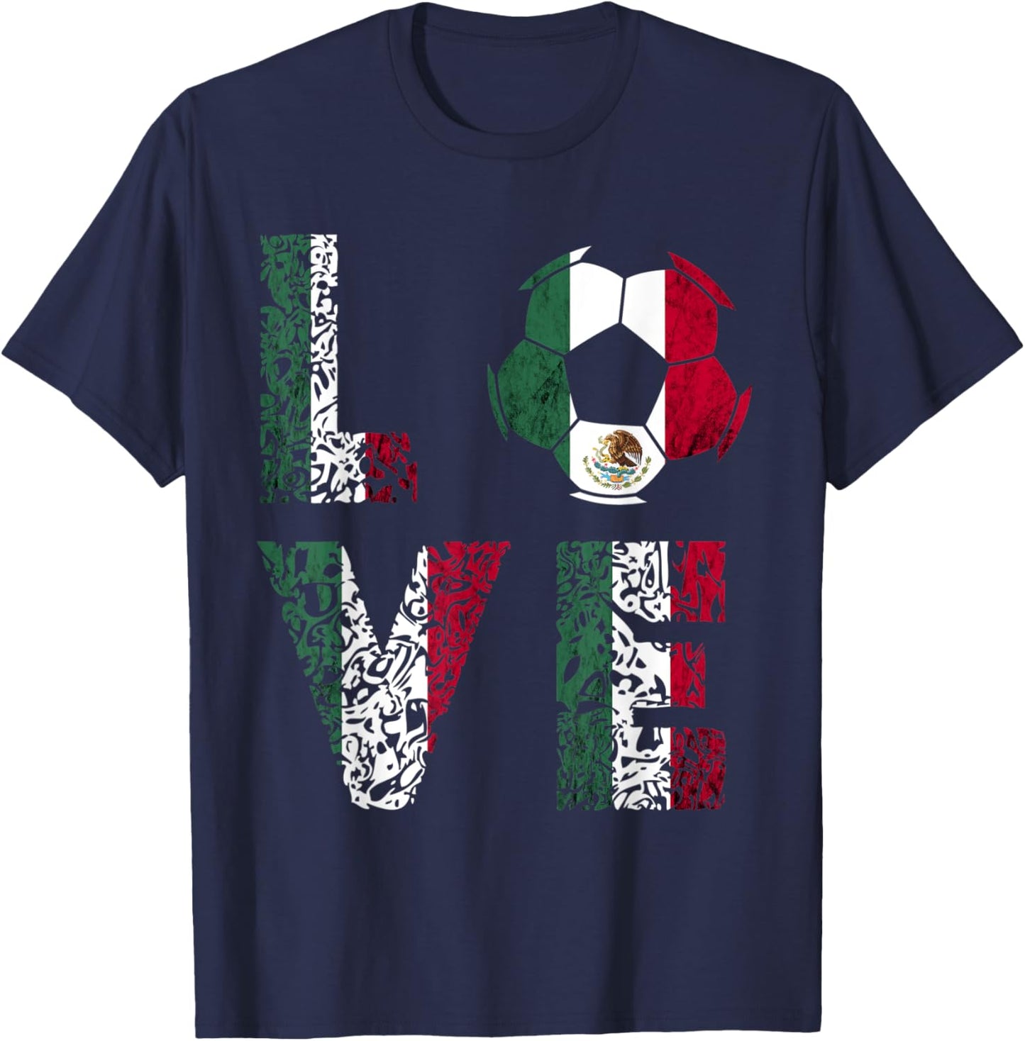Mexico Soccer Ball Love Mexican Flag Mexican Pride Mexico T-Shirt - T-Shirt | Navy