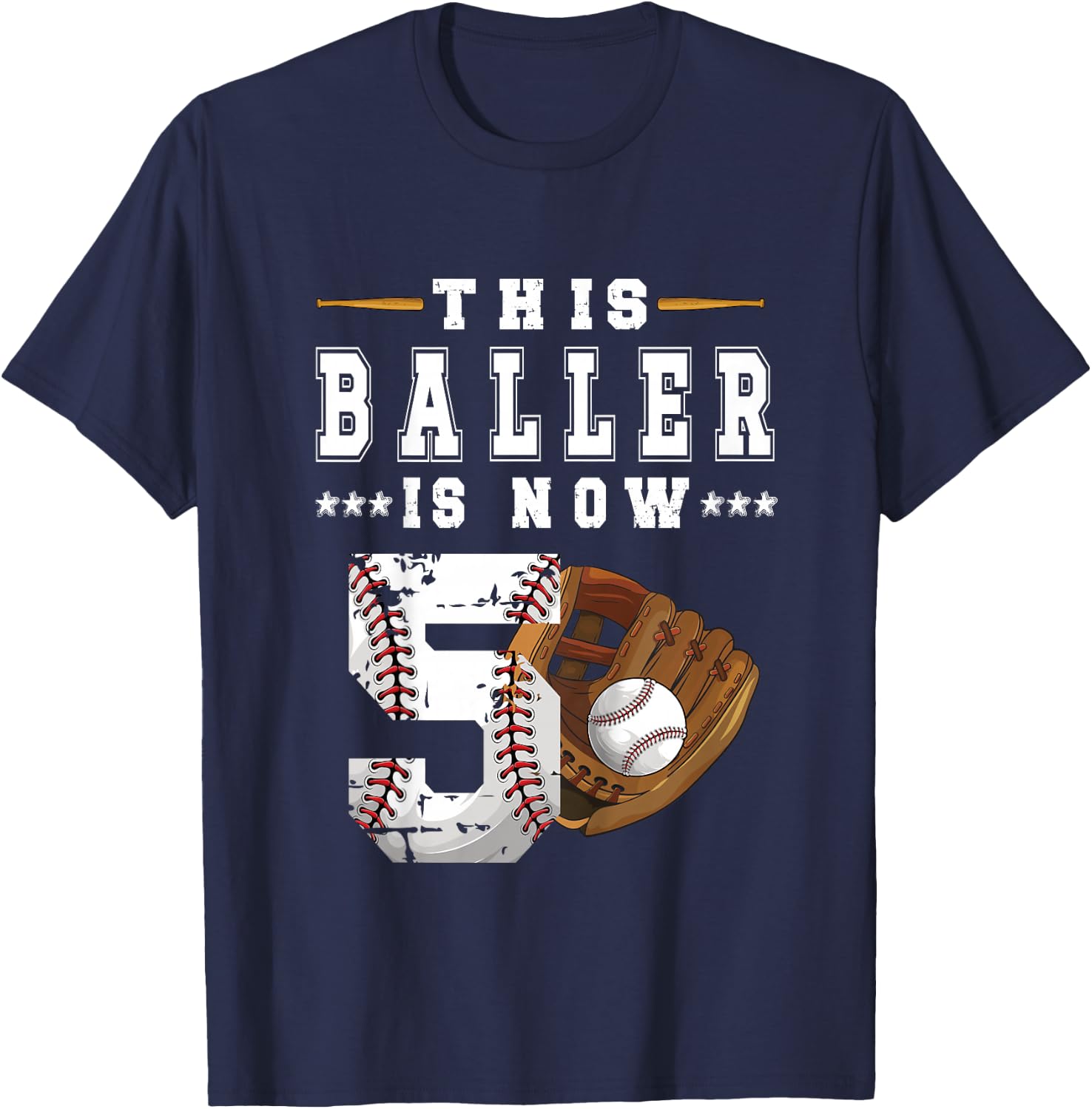 Kids 5th Birthday Baseball Boy Five Year Old Baseball Player T-Shirt - T-Shirt | Navy