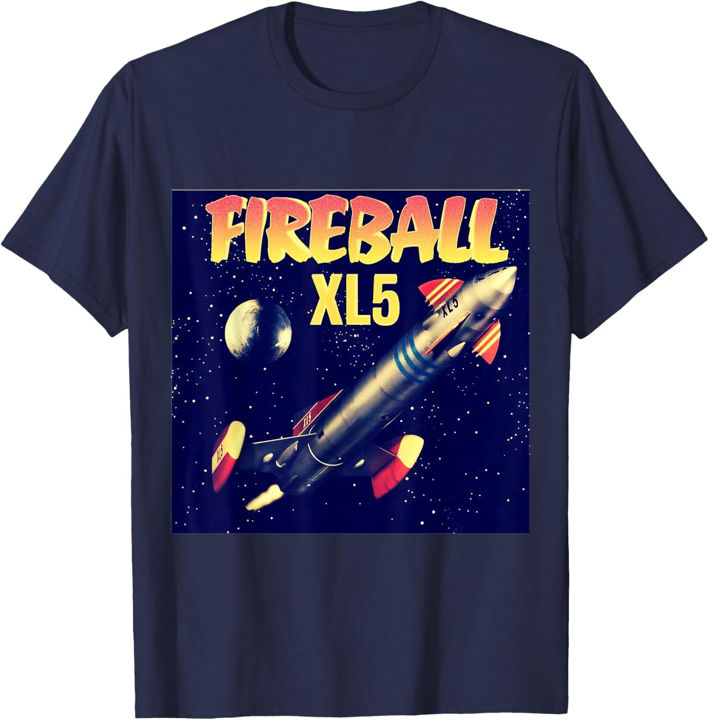 Fireball XL5 Retro Sci-Fi Rocket T-Shirt - T-Shirt | Navy